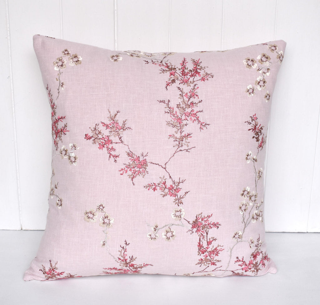 Laura Ashley Oriental Blossom Blush Pink Embroidered Cushion, Hand made with a zip fastening 16"
