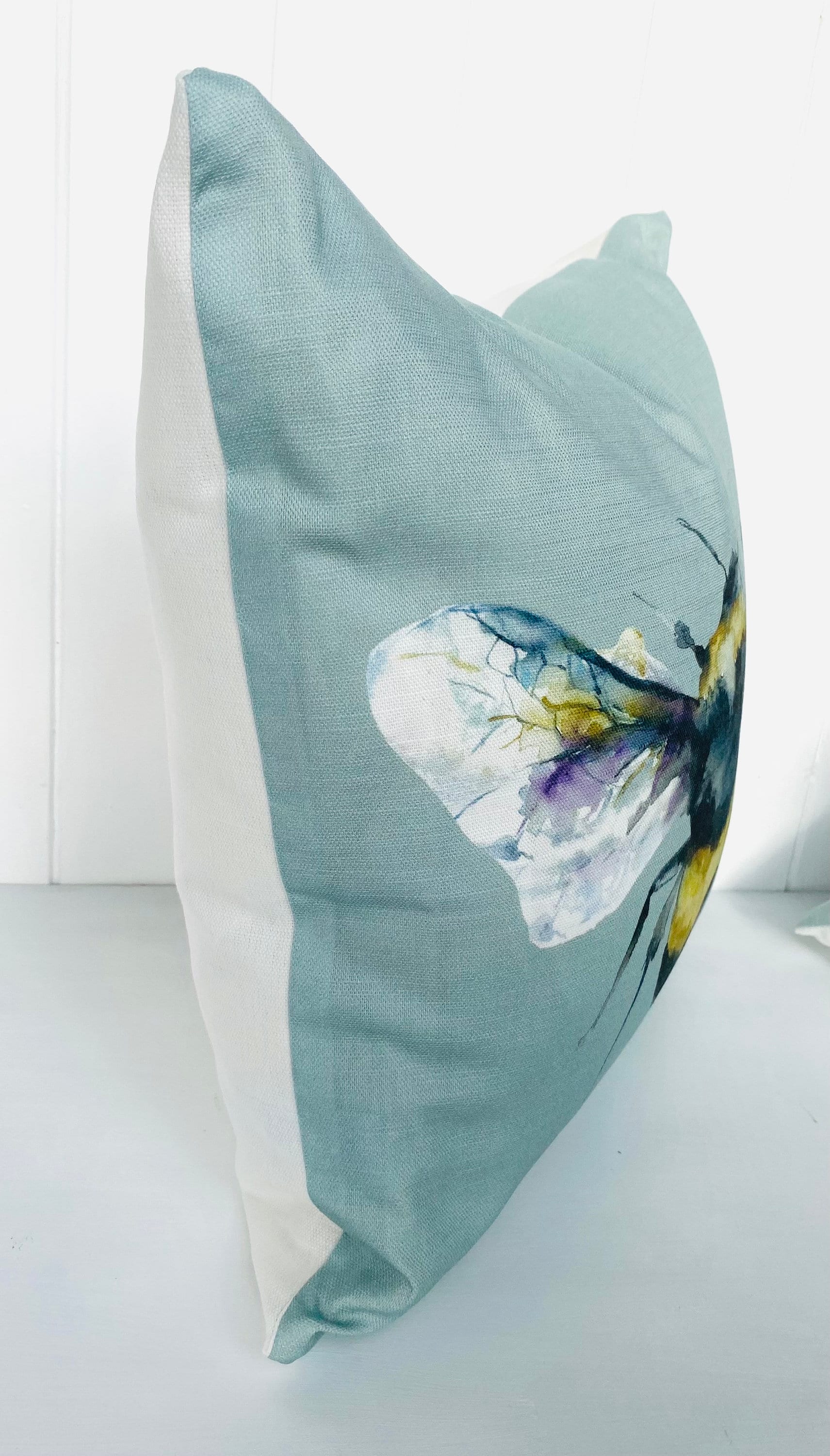 Handmade Bee Cushion: Voyage Maison Duck Egg Green, Laura Ashley Backing