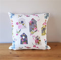 BirdHouse Cushion, Flowers and Birds Pillow with Pattern on Both Sides, Fastened with a Zip