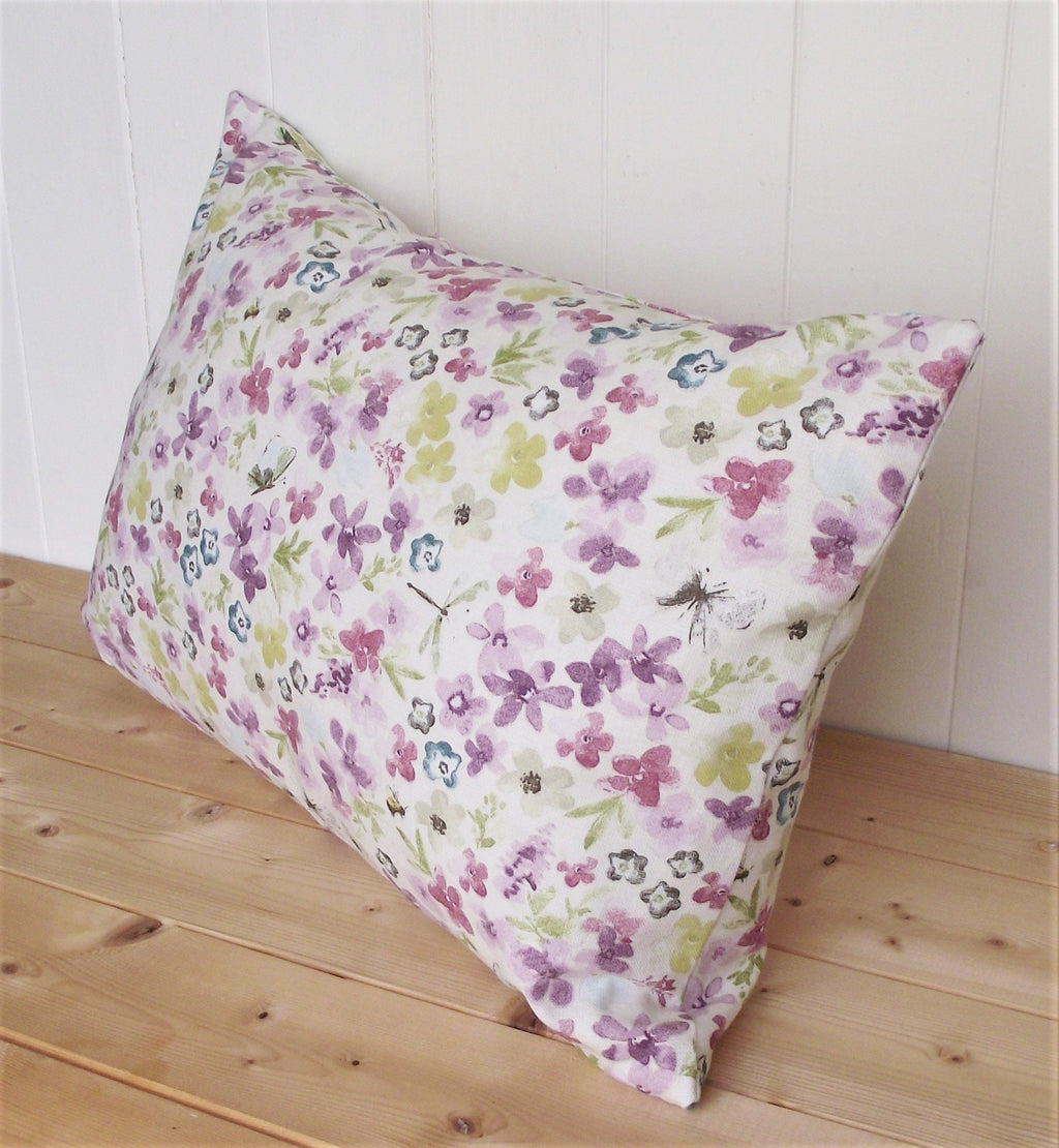 Handmade Lilac Floral Cushion: Hidcote Pastel Fabric, Zip Fastening