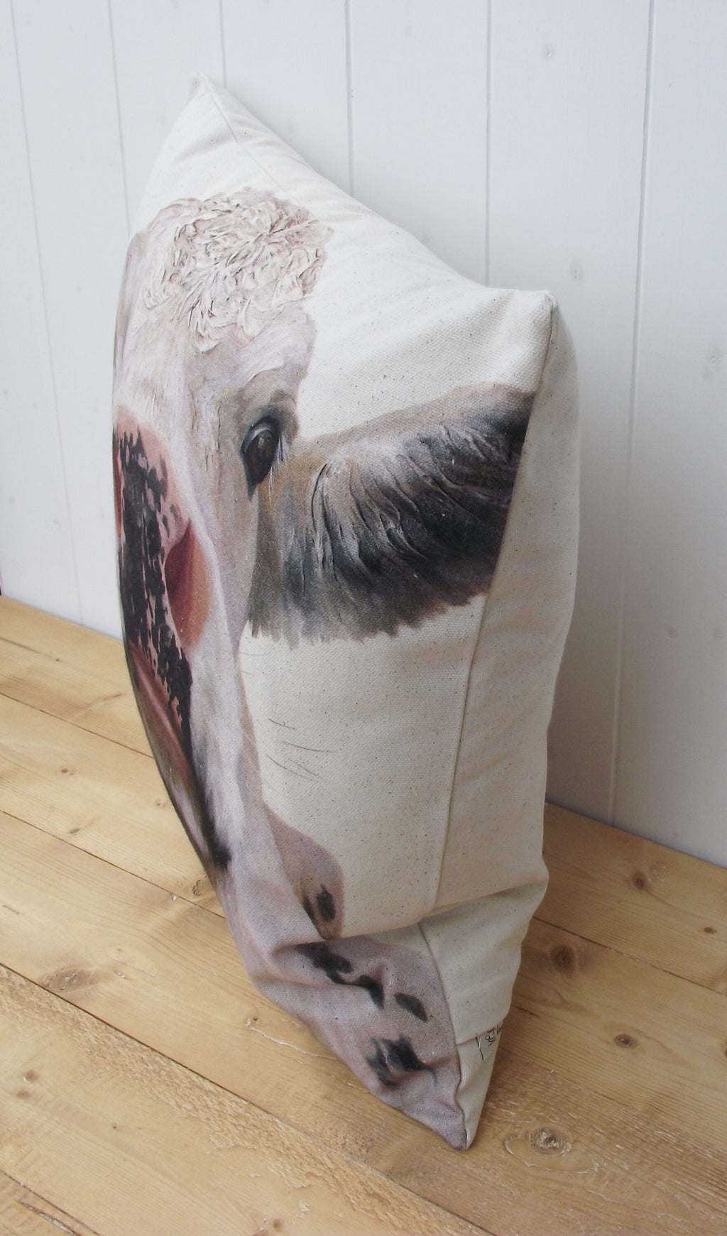 White Cow Face Cushion: Handmade Wendy Darker Pillow, Cover Only or Cover With Pad