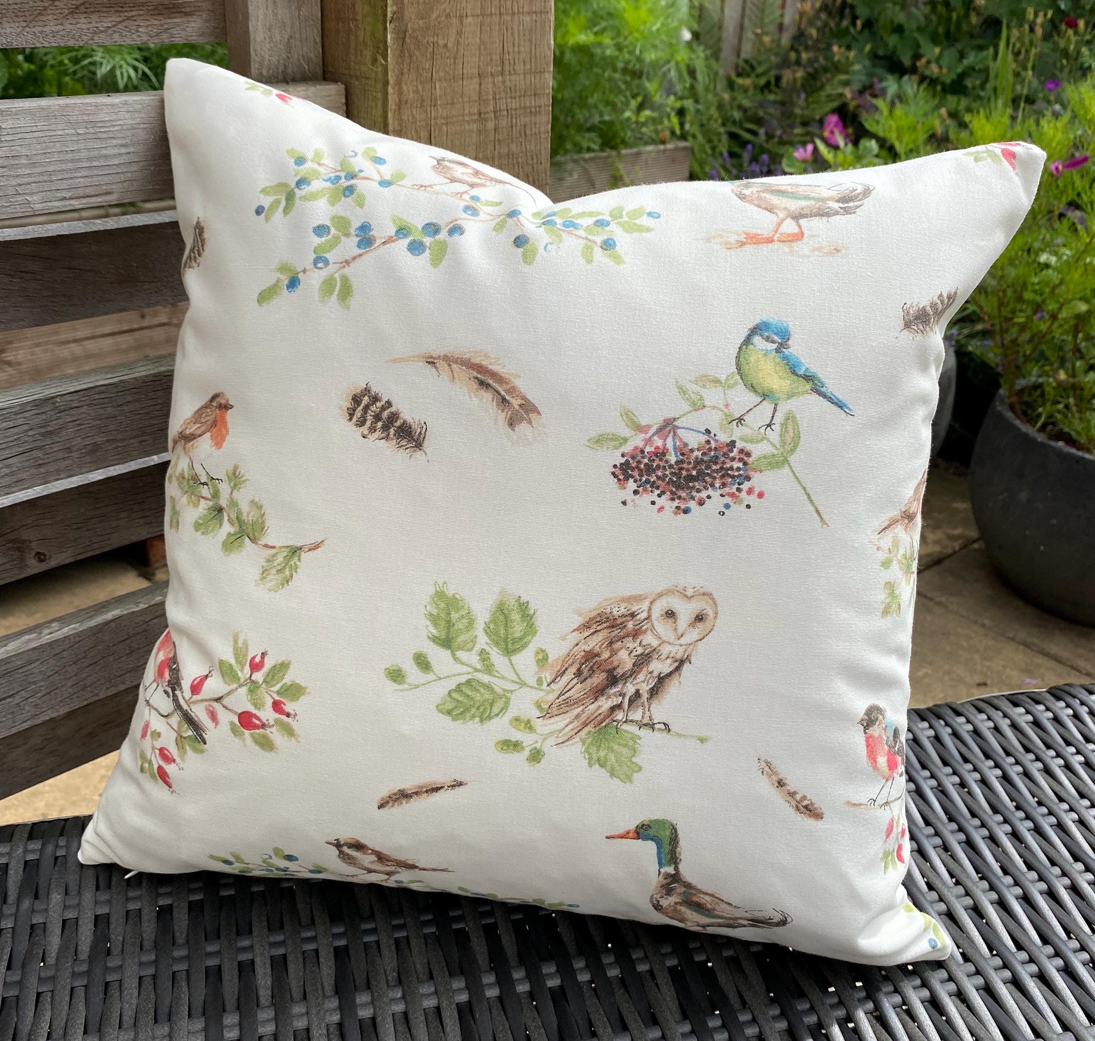 Laura Ashley British Birds Hedgerow Cushion, Birds on both sides, Handmade with a Zip Fastening