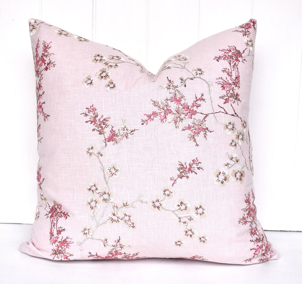 Laura Ashley Oriental Blossom Blush Pink Embroidered Cushion, Hand made with a zip fastening 16"