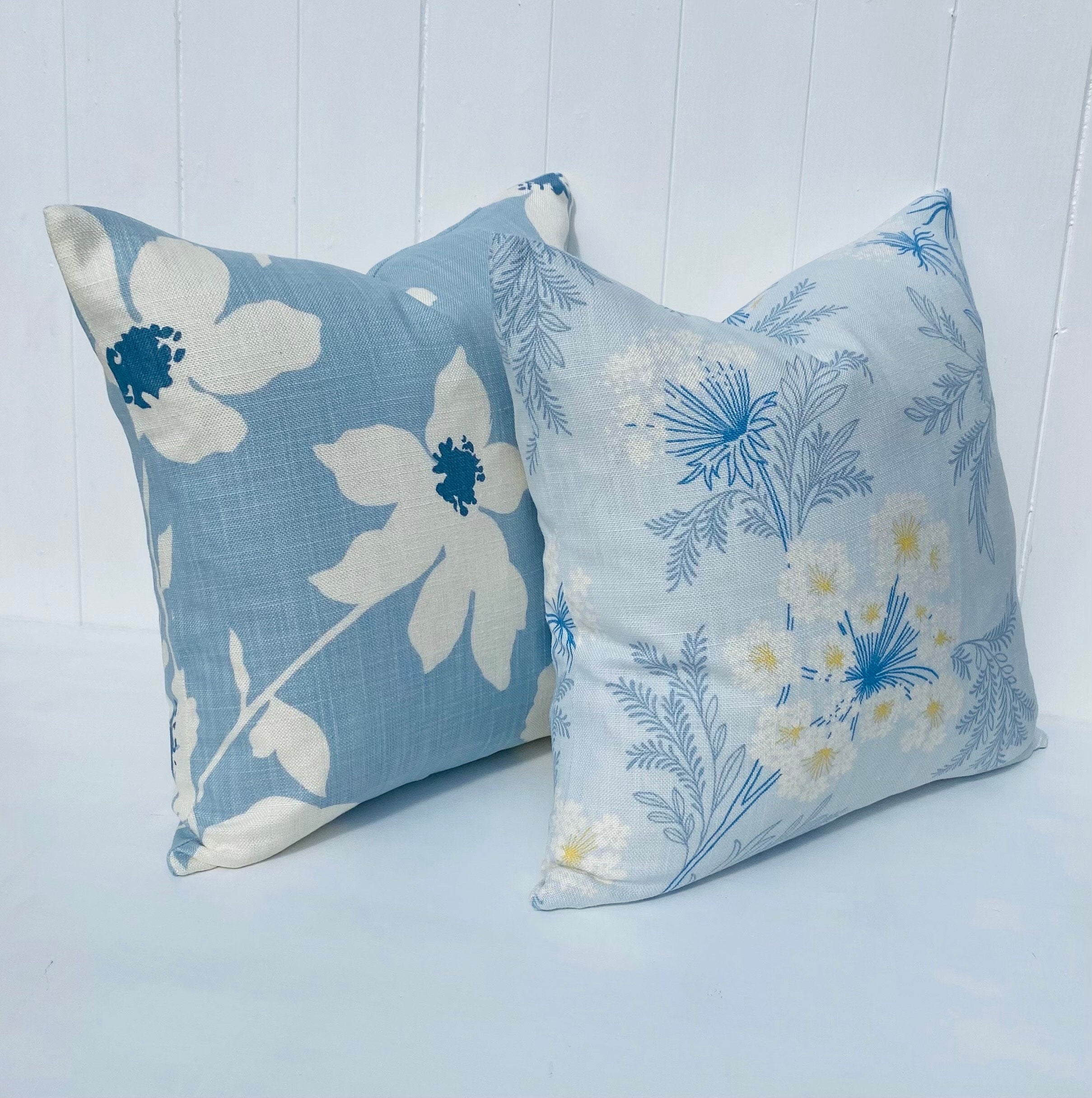 Laura Ashley Sandford Seaspray Cushion, Blue Floral Fabric both sides, Handmade with a Zip Fastening 16"