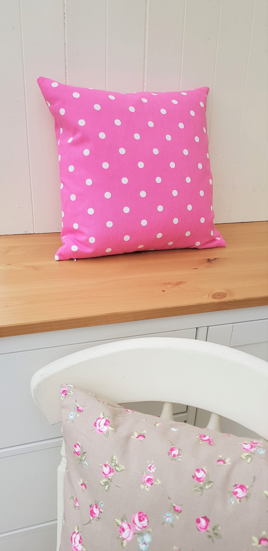 Handmade Pink Polka Dot Cushion, 16 inch