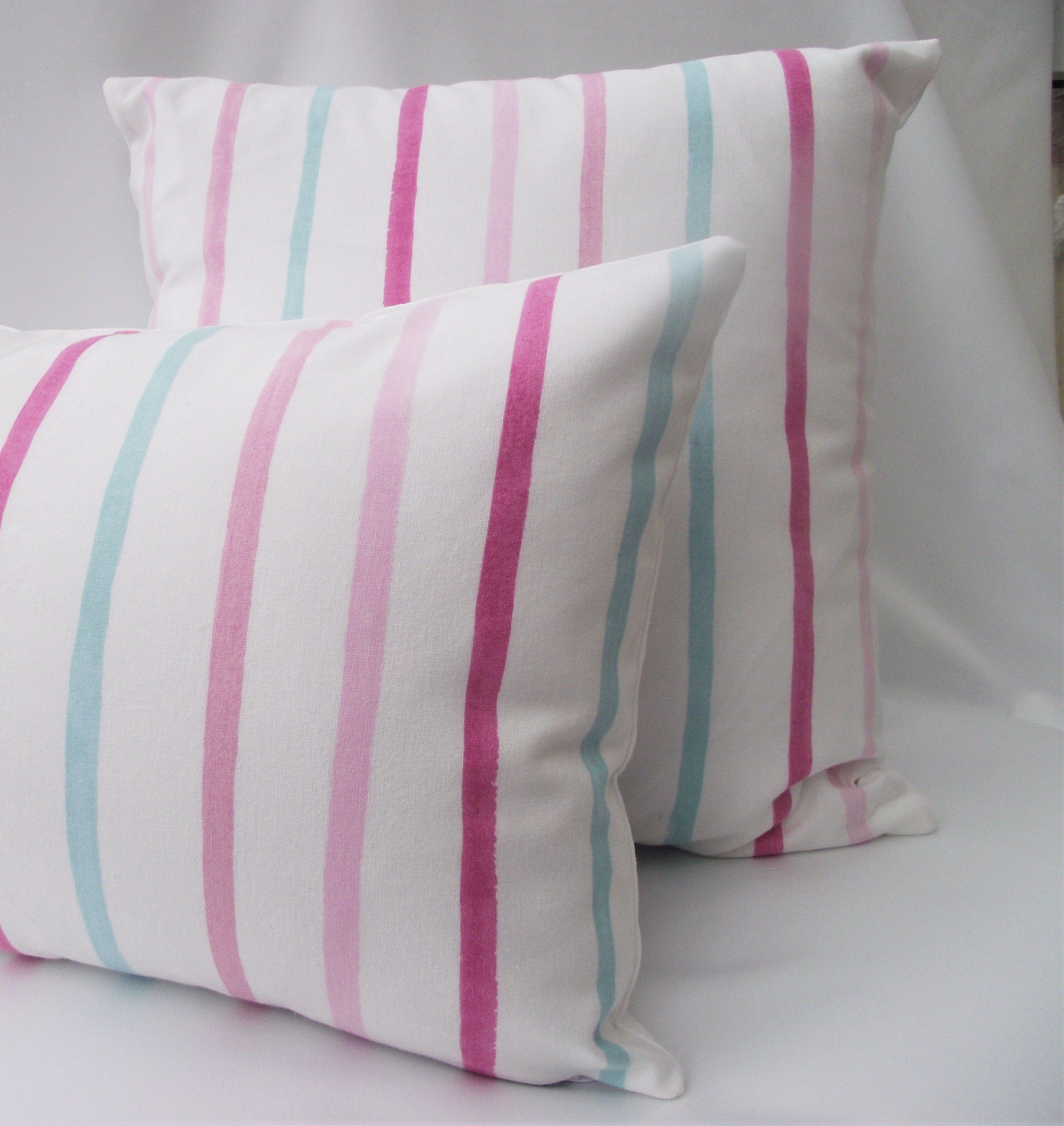 Laura Ashley Pink Stripe Cushion, Handmade with Painterly Stripe Fabric