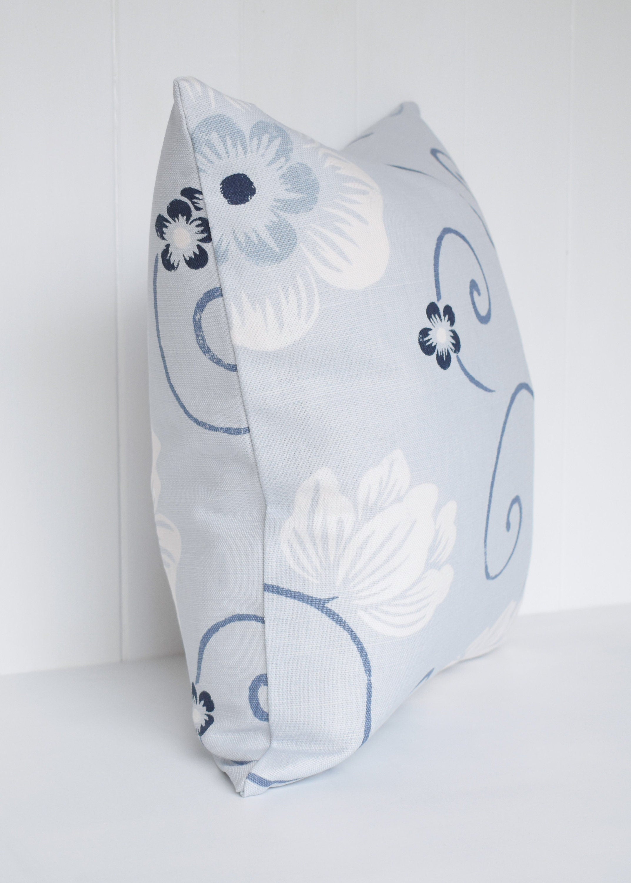 Laura Ashley Blue Floral Cushion : Lamorna Parisian on both sides, 16"