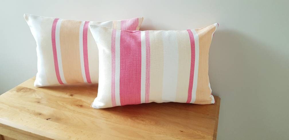 Handmade Laura Ashley Cushion : Pink Awning Stripe with Zip Closure