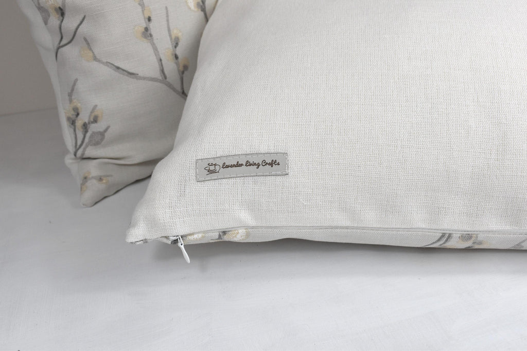 Laura Ashley Pussy Willow Dove Grey Cushion, backed with Laura Ashley Austen Off White, Handmade with a Zip Fastening