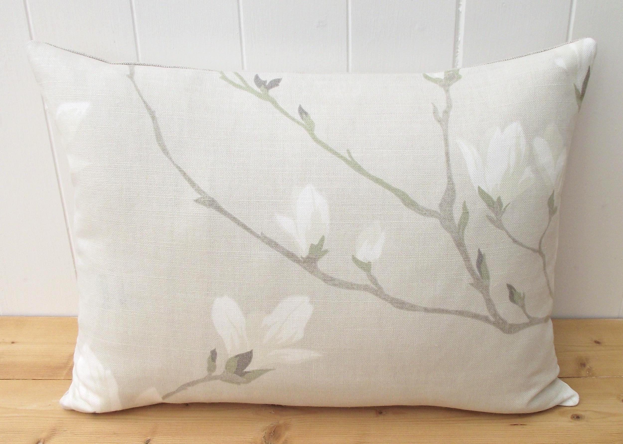 Laura Ashley Magnolia Grove Natural Cushion : Handmade backed in Austen Natural with Zip Closure 18" by 12"