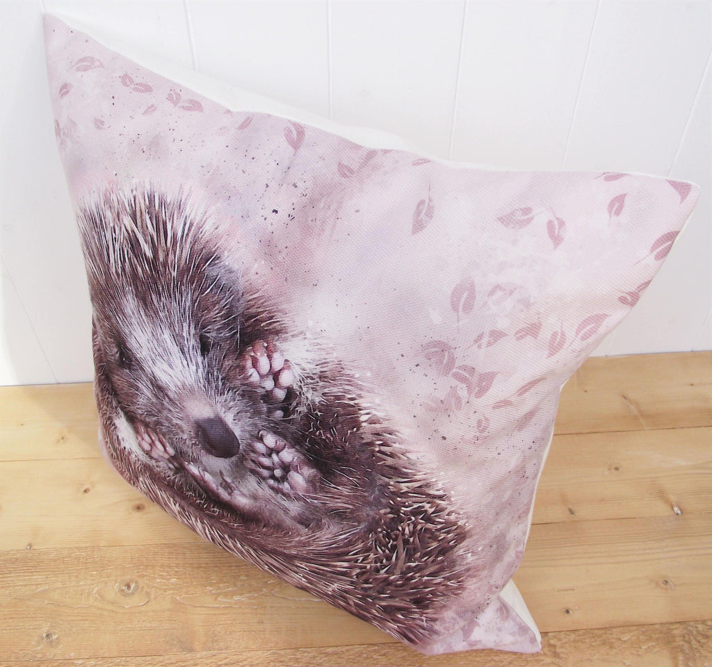 Hedgehog Cushion, Handmade Hedgehog Art Print Cushion, Choice of Cover Only or Cover + Pad