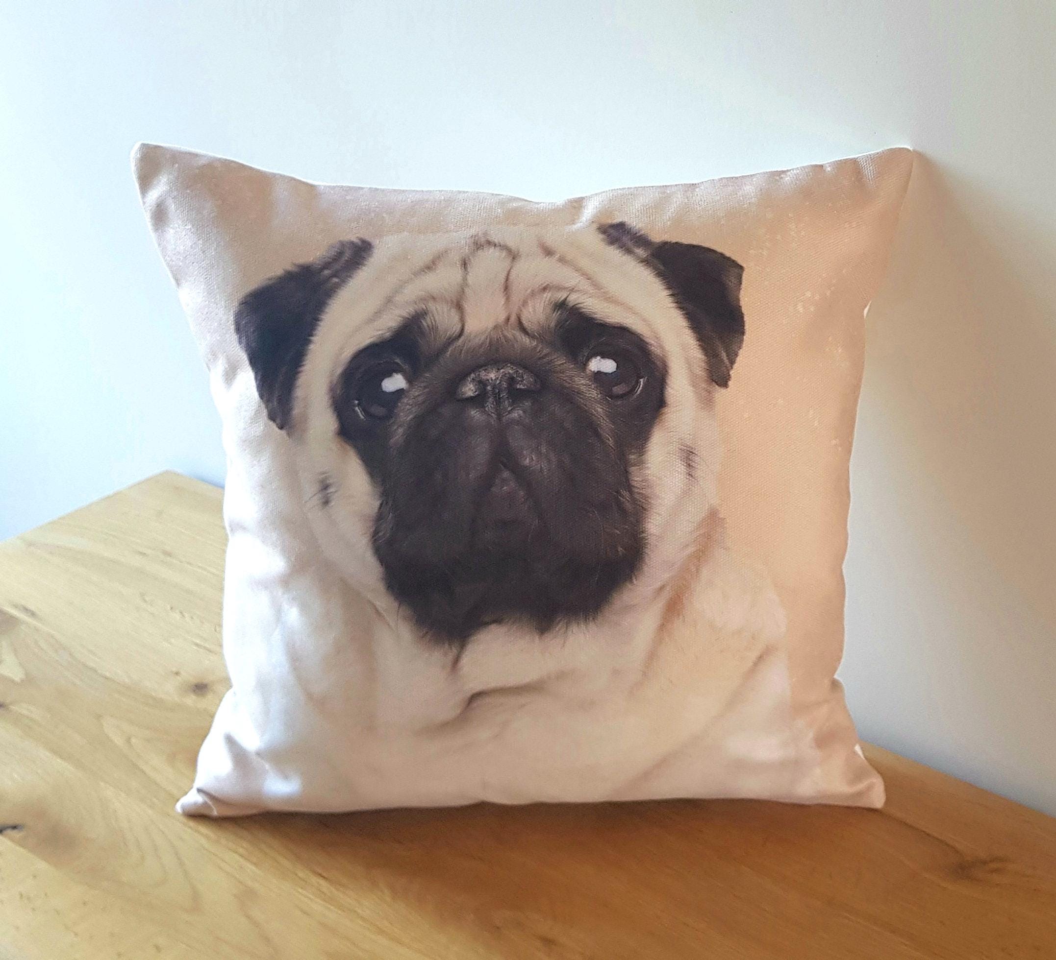 Handmade Pug Art Cushion: Contemporary Dog Pillow, Choice of Cover Only or Cover + Pad