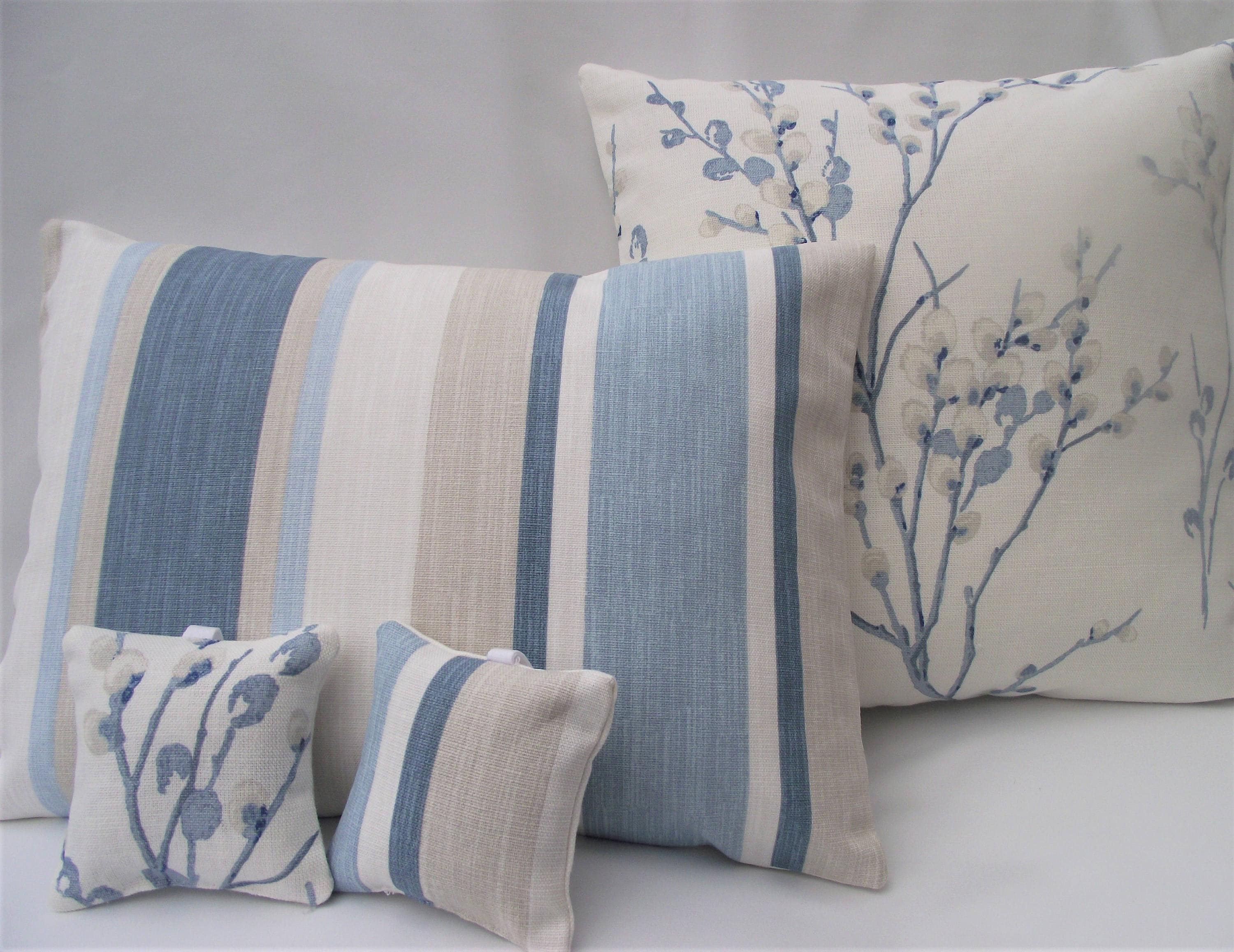 Laura Ashley Awning Stripe Seaspray Blue Cushion : Handmade with Zip Fastening