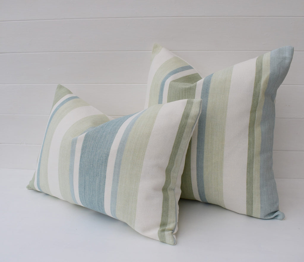 Laura Ashley Awning Stripe Duck Egg Cushion : Handmade with zip Fastening 16"