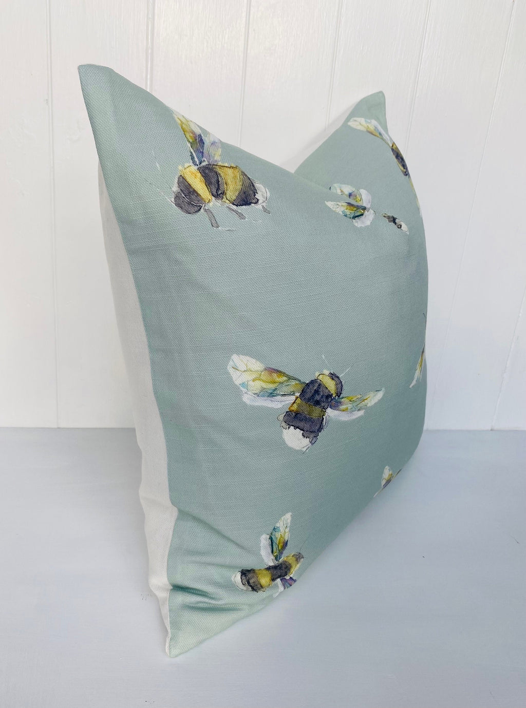 Handmade Bee Cushion : Voyage Maison Duck Egg Green, Laura Ashley Backing