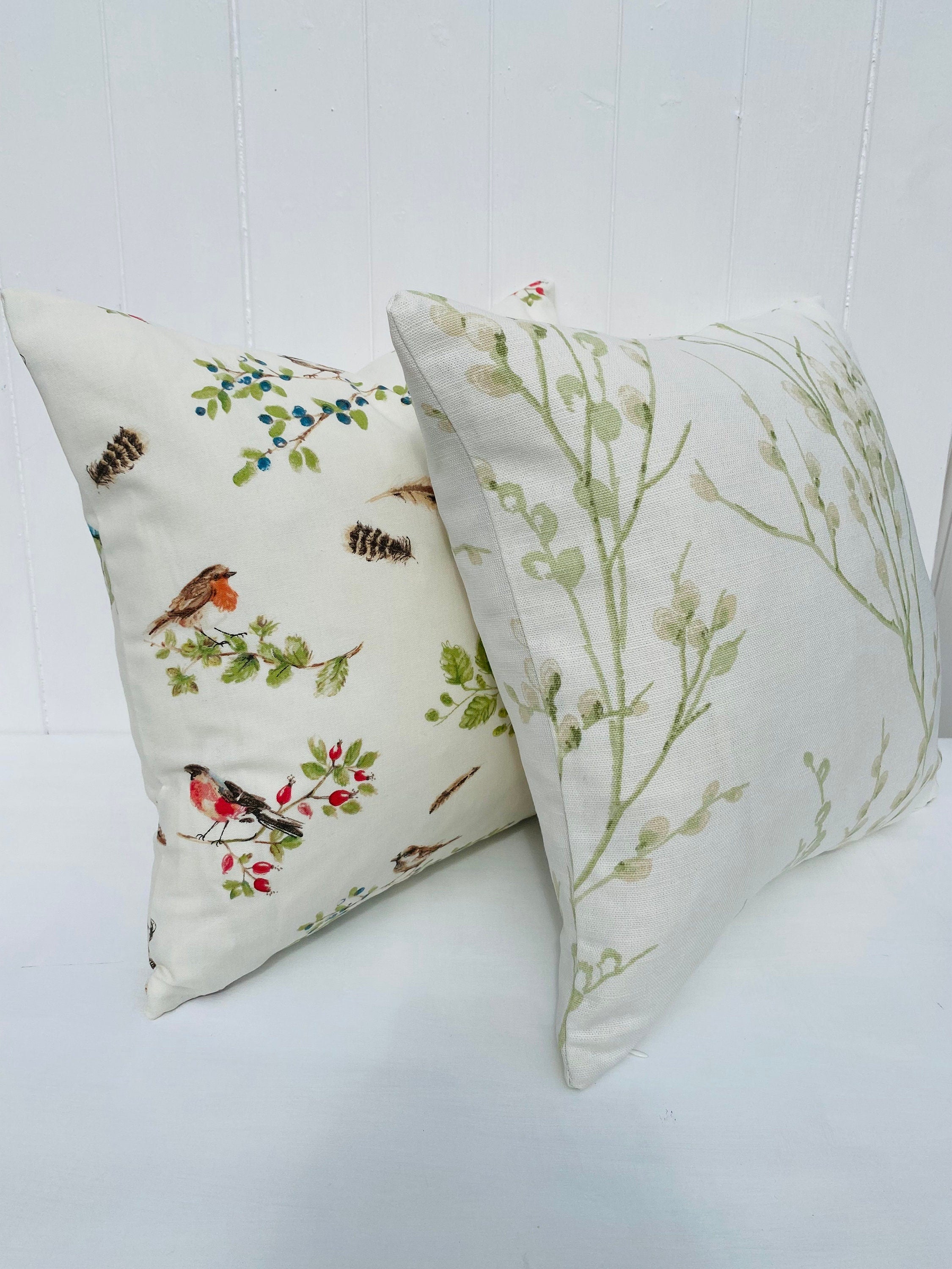 Laura Ashley British Birds Hedgerow Cushion, Birds on both sides, Handmade with a Zip Fastening