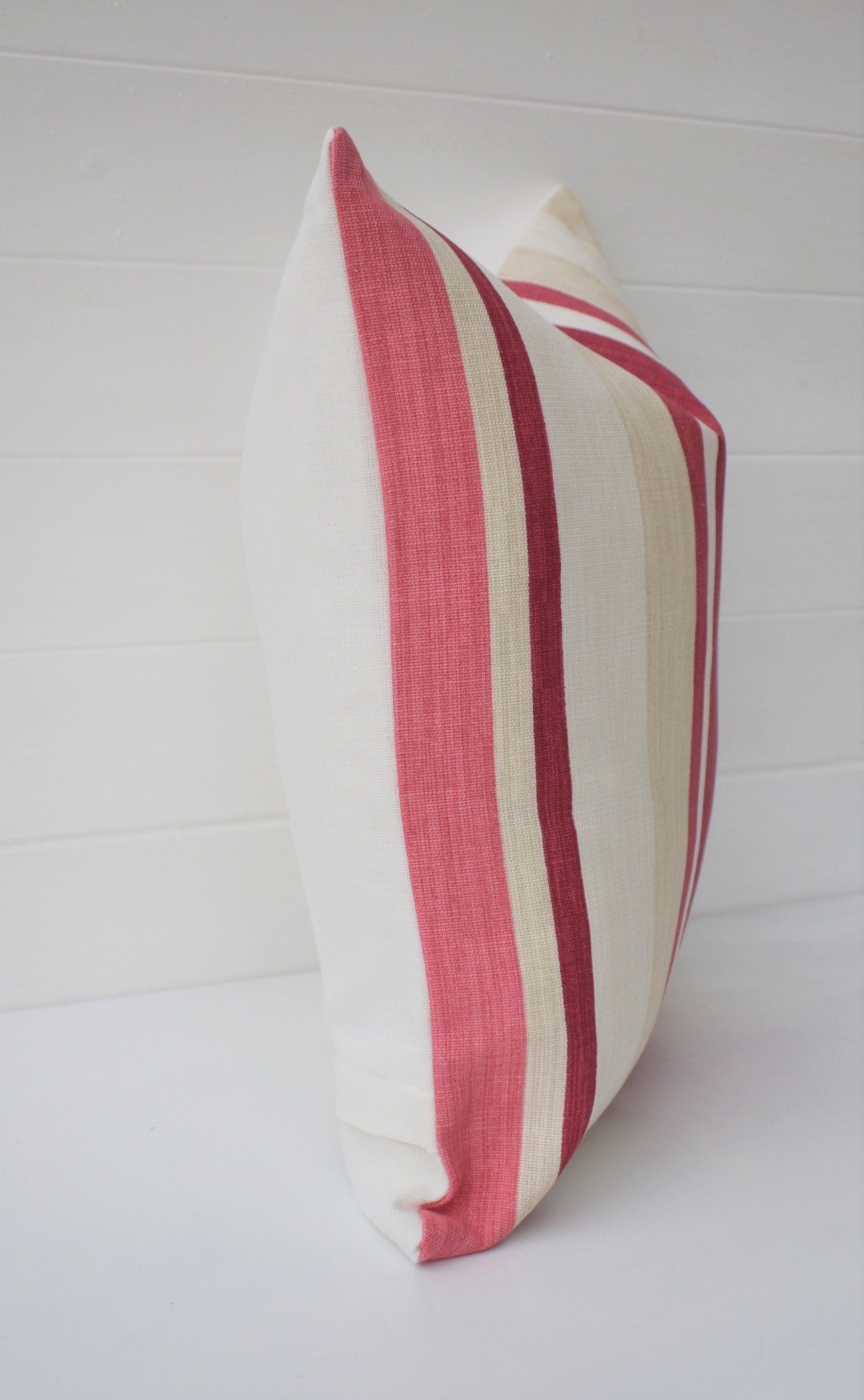 Laura Ashley Awning Stripe Cranberry Stripe Cushion : Handmade with Zip Fastening 16"