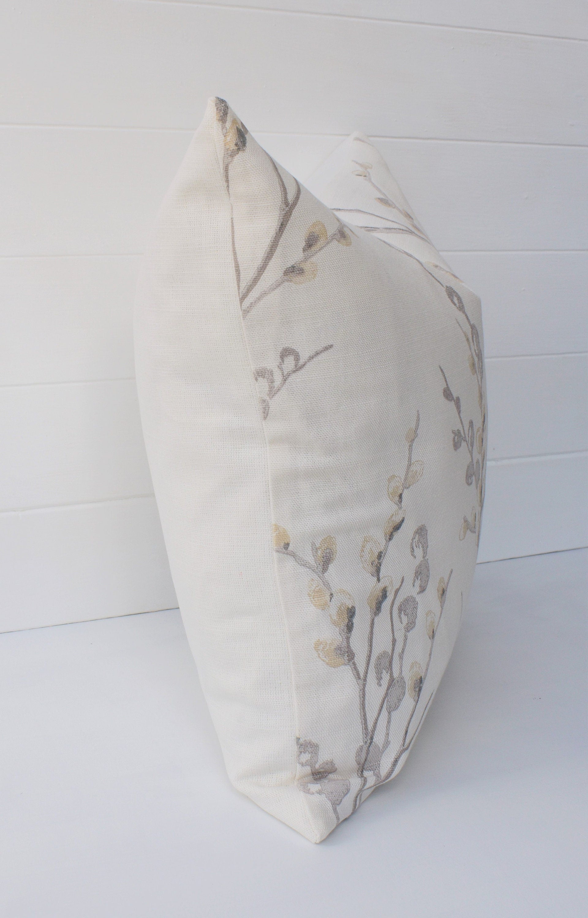 Laura Ashley Pussy Willow Dove Grey Cushion, Off White Dove Grey backed in Laura Ashley Austen Fabric, Handmade with a Zip Fastening, 16"