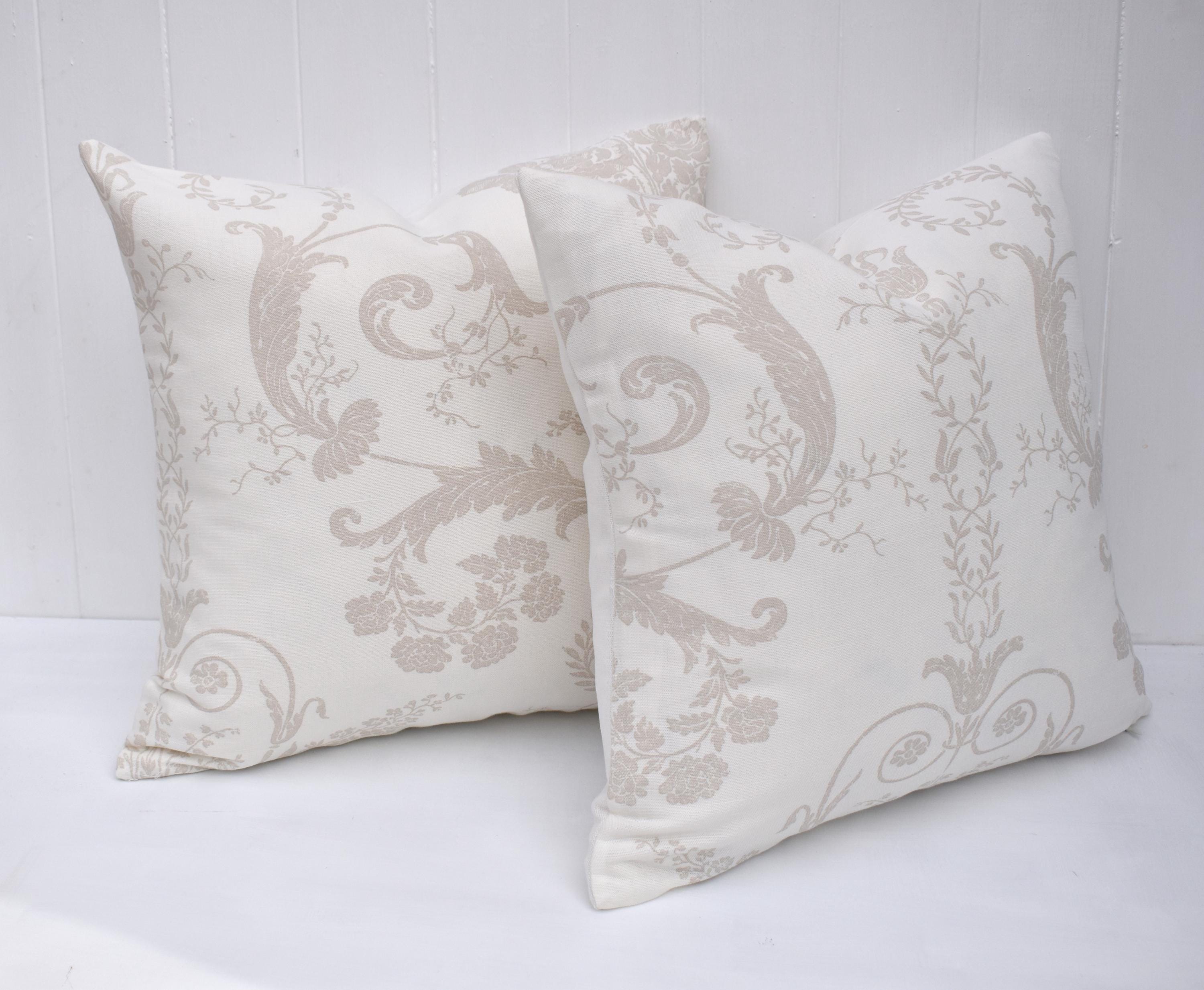 Handmade Laura Ashley Cushion, Josette Dark Linen, Austen Off White Back