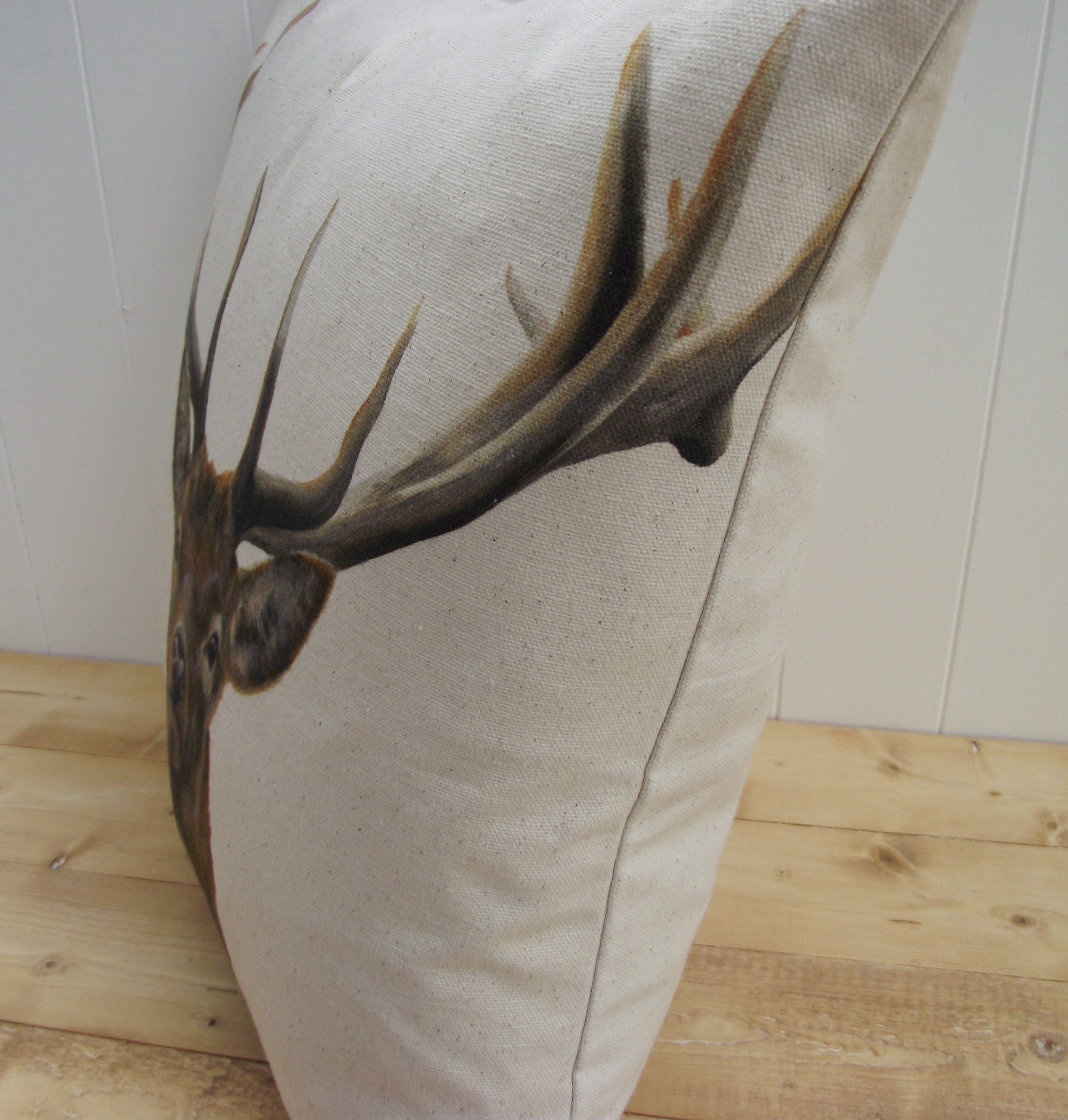 Stag Art Print Cushion: Organic Cotton Deer Pillow, Cover only or Cover with Pad