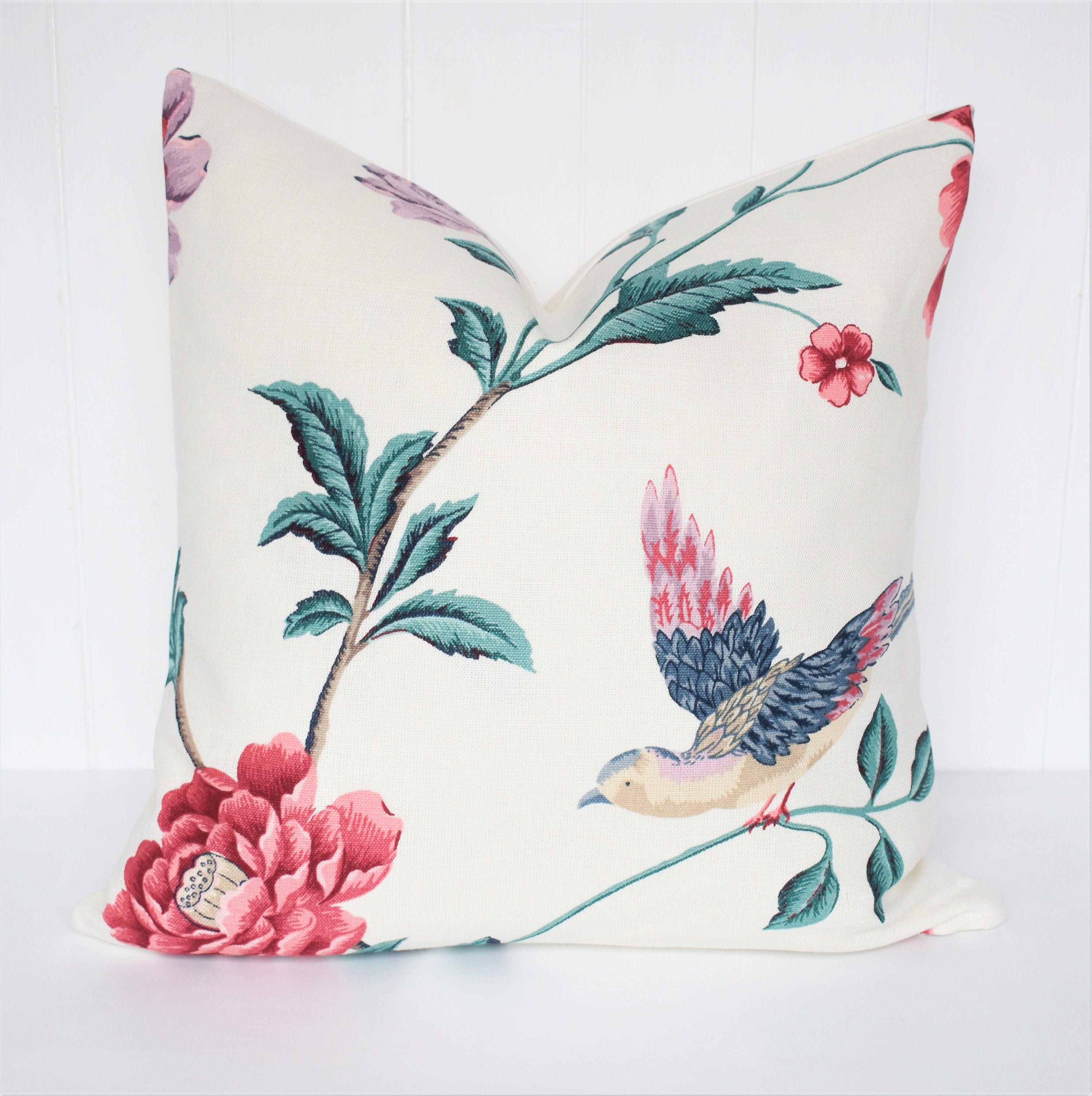 Laura Ashley Elveden Cranberry Bird Cushion: Handmade with a Zip Fastening.