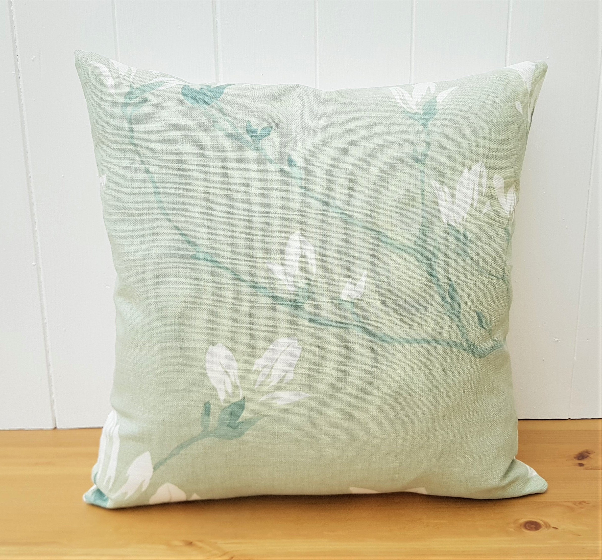 Handmade Laura Ashley Magnolia Grove Cushion : Hedgerow Green / Sage on both sides with Zip Closure 16"