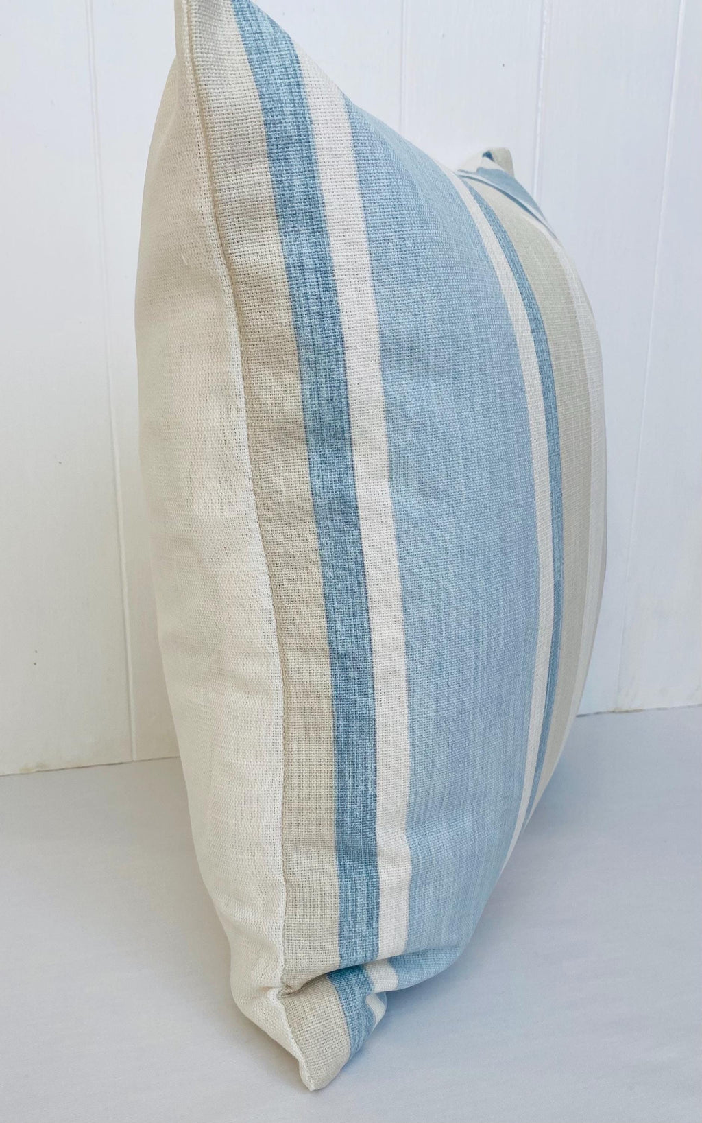 Handmade Laura Ashley Awning Stripe Seaspray Cushion : 15” Blue Stripes Pillow with Zip Fastening