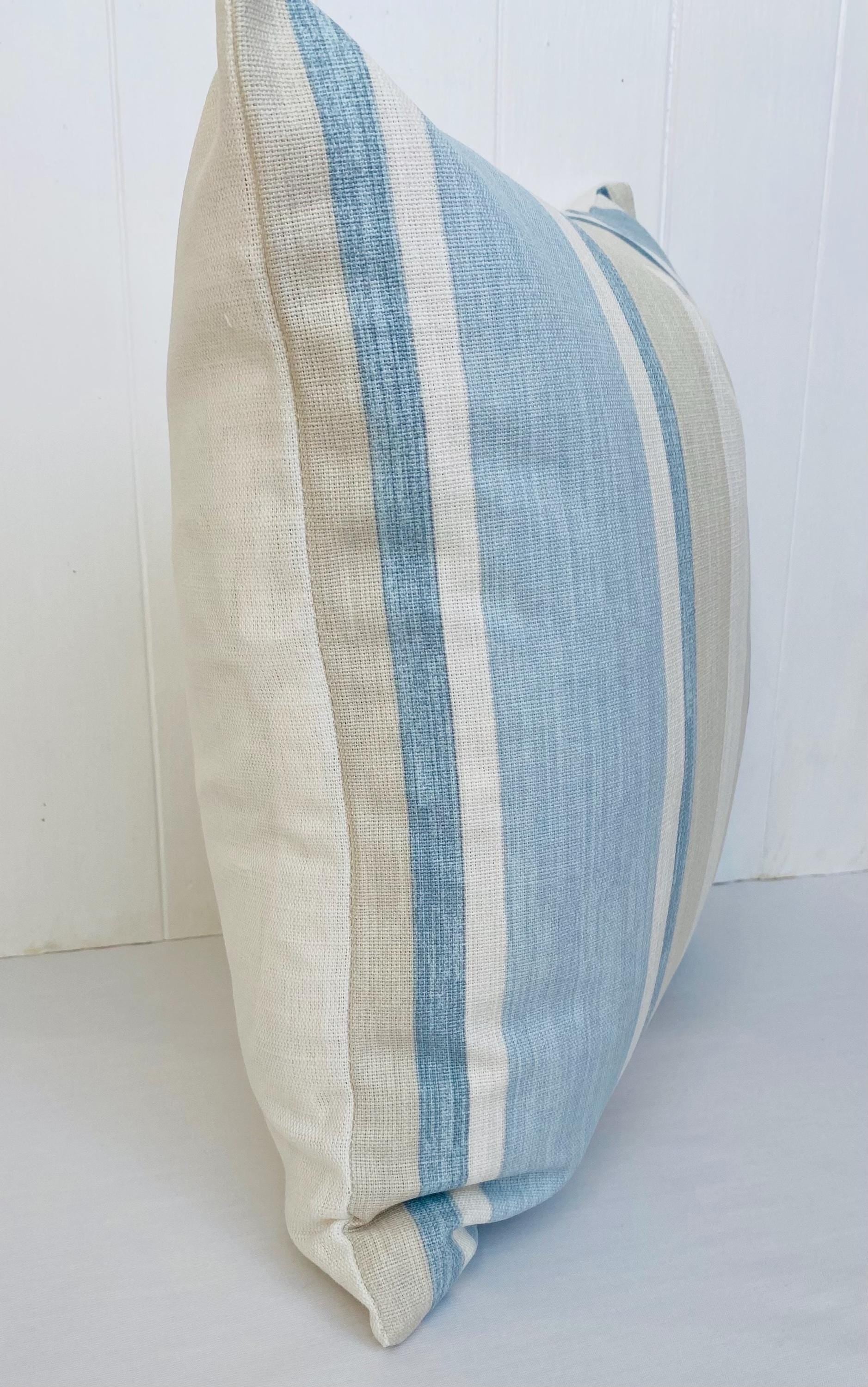 Handmade Laura Ashley Awning Stripe Seaspray Cushion : 15” Blue Stripes Pillow with Zip Fastening