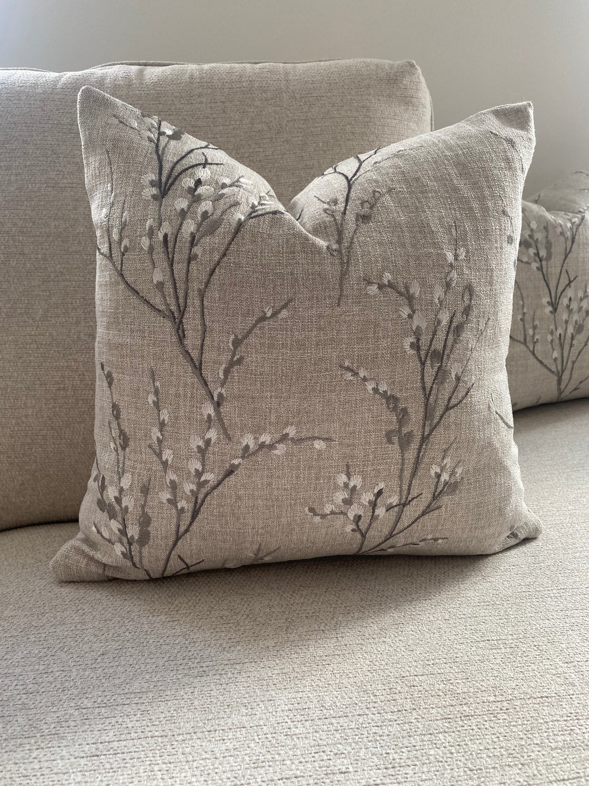 Laura Ashley Pussy Willow Steel Embroidered Grey Cushion, Handmade with a Zip Fastening (Copy)