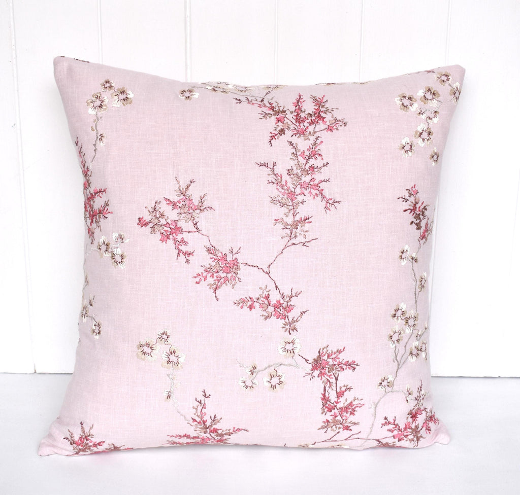 Laura Ashley Oriental Blossom Blush Pink Embroidered Cushion, Hand made with a zip fastening 16"