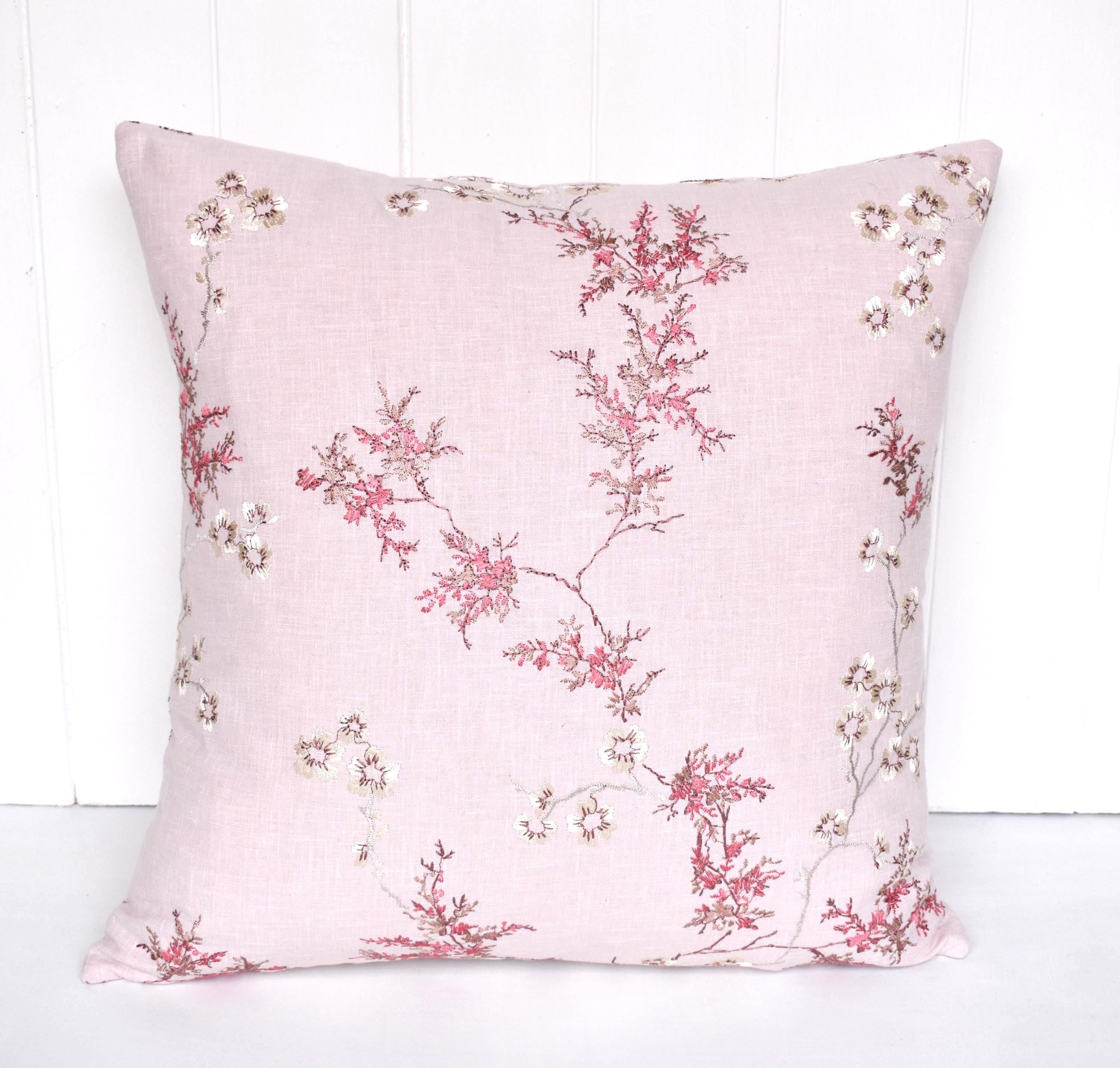 Laura Ashley Oriental Blossom Blush Pink Embroidered Cushion, Hand made with a zip fastening 16"
