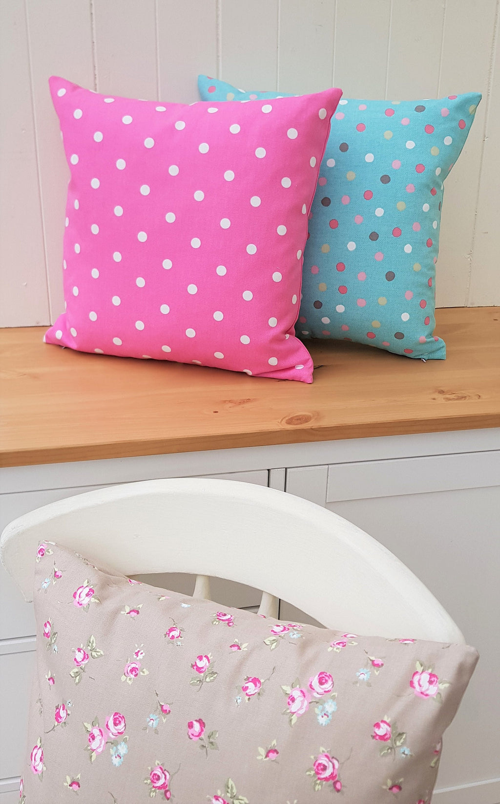 Handmade Turquoise Polka Dot Cushion : 16" Cotton Pillow