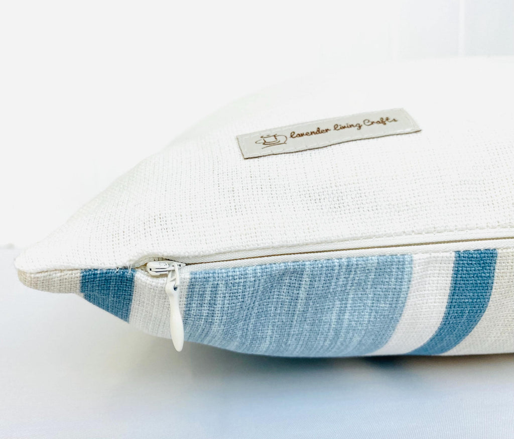 Handmade Laura Ashley Awning Stripe Seaspray Cushion : 15” Blue Stripes Pillow with Zip Fastening