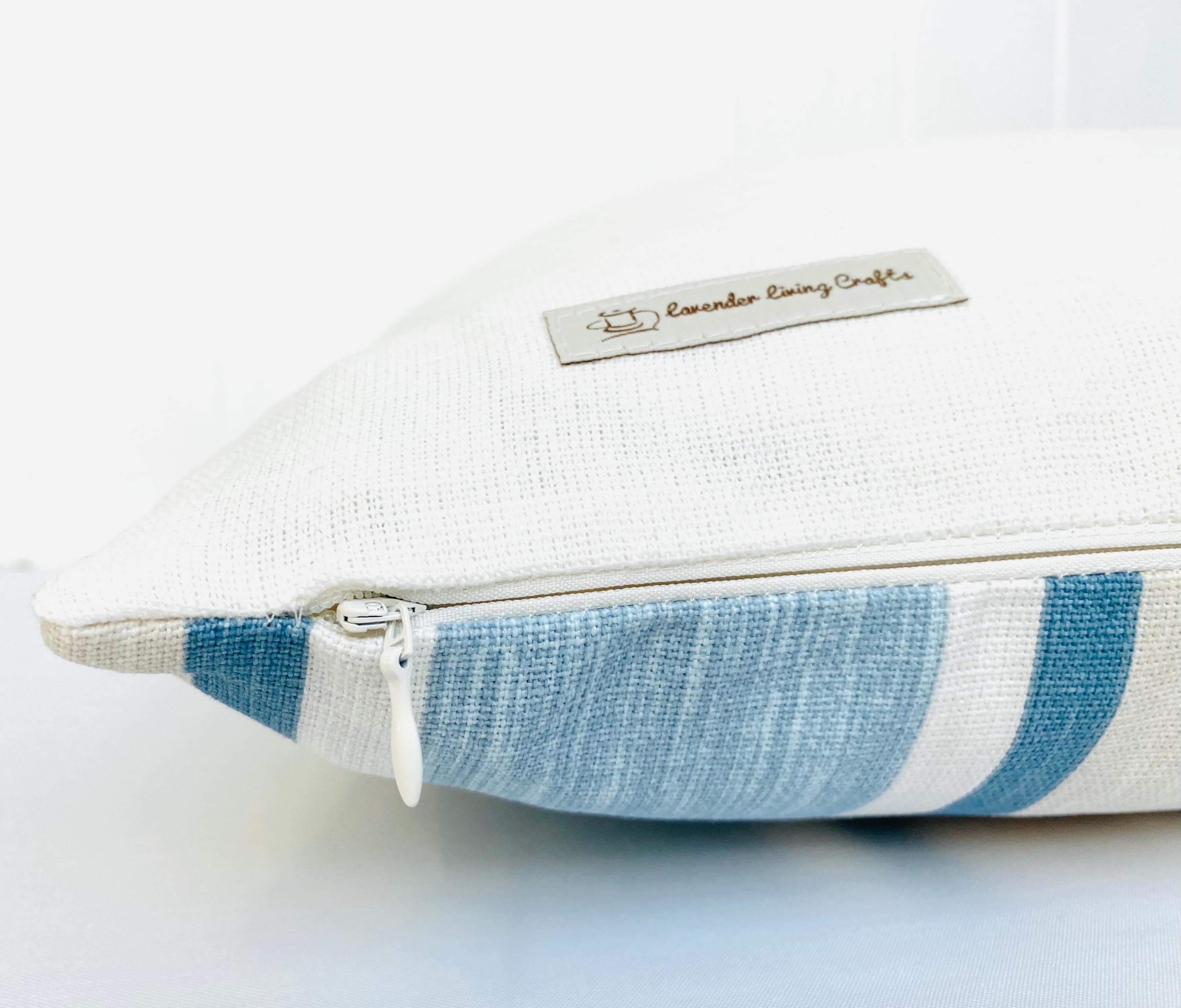 Handmade Laura Ashley Awning Stripe Seaspray Cushion : 15” Blue Stripes Pillow with Zip Fastening