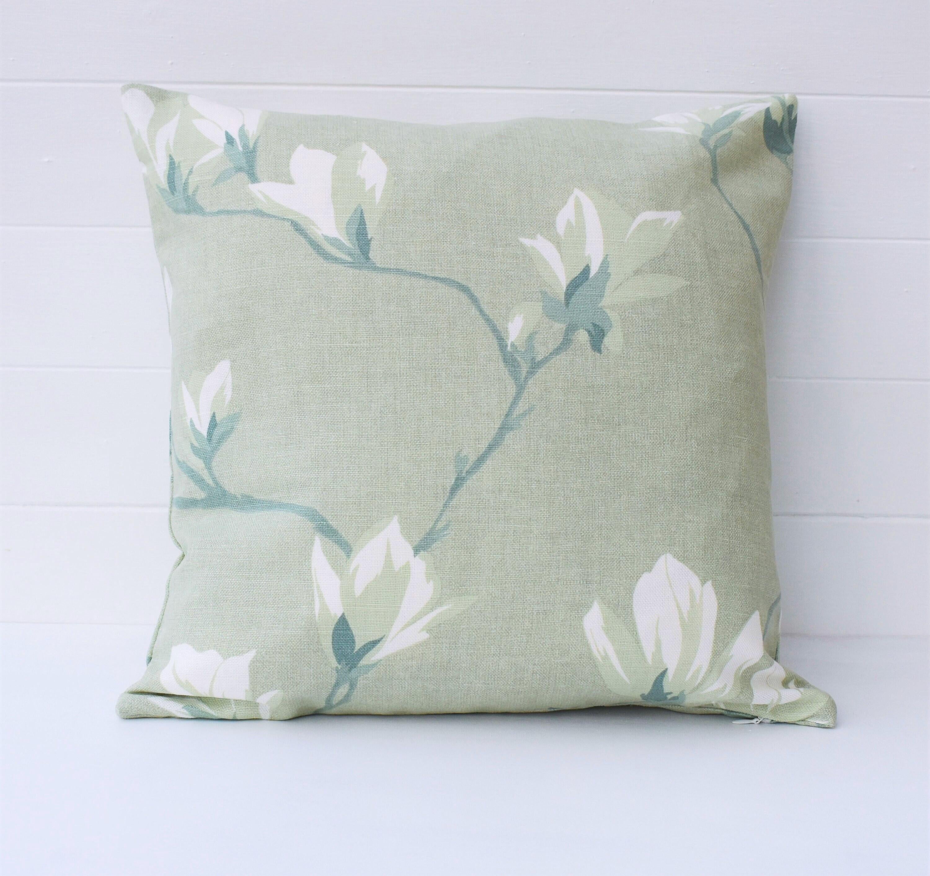 Handmade Laura Ashley Magnolia Grove Cushion : Hedgerow Green / Sage on both sides with Zip Closure 16"