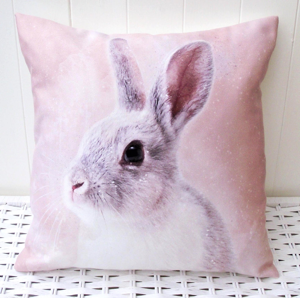 Rabbit Art Print Cushion: Handmade Bunny Pillow, Choice of Cover or Cover with Pad.