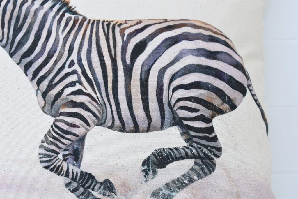 Zebra Art Print Cushion: African Animals Organic Cotton, Wendy Darker, Choice of Cover only or Cover with Pad