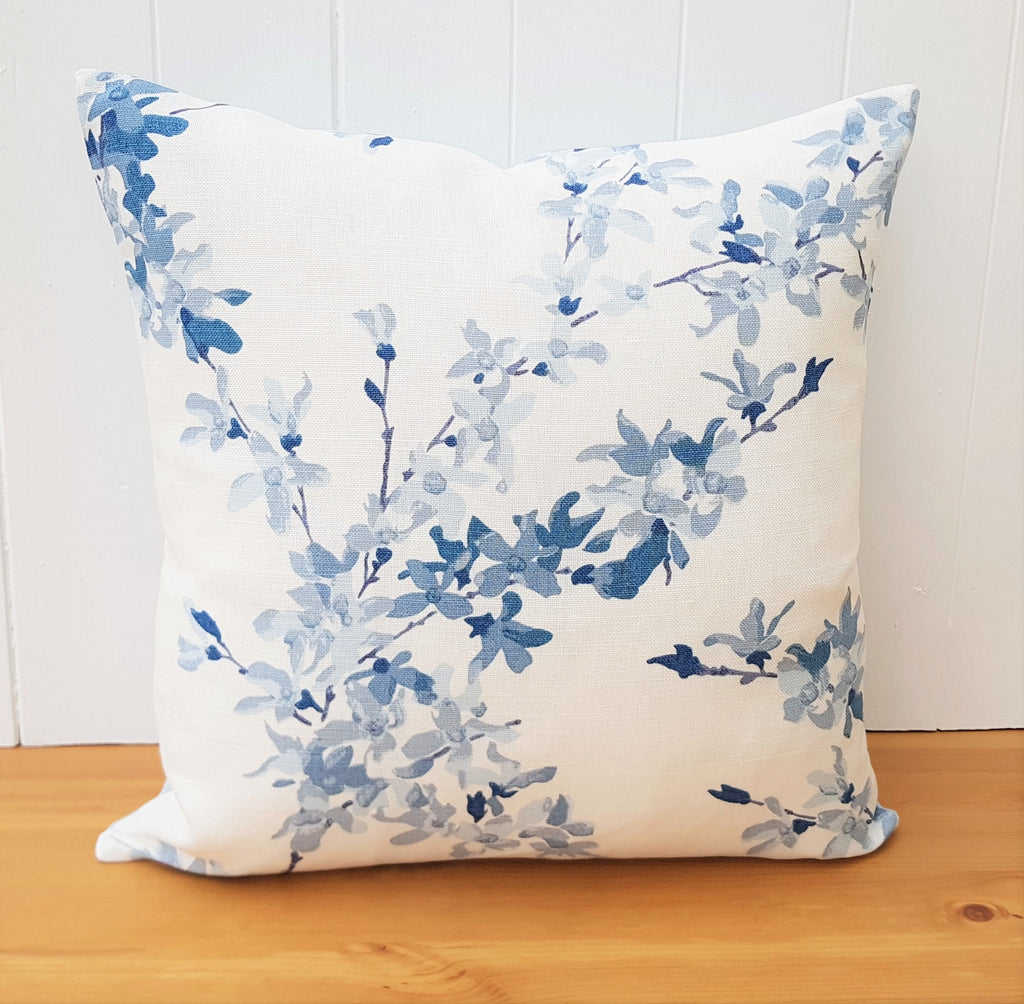 Laura Ashley Forsythia Seapray Blue Cushion, Handmade with a Zip Fastening