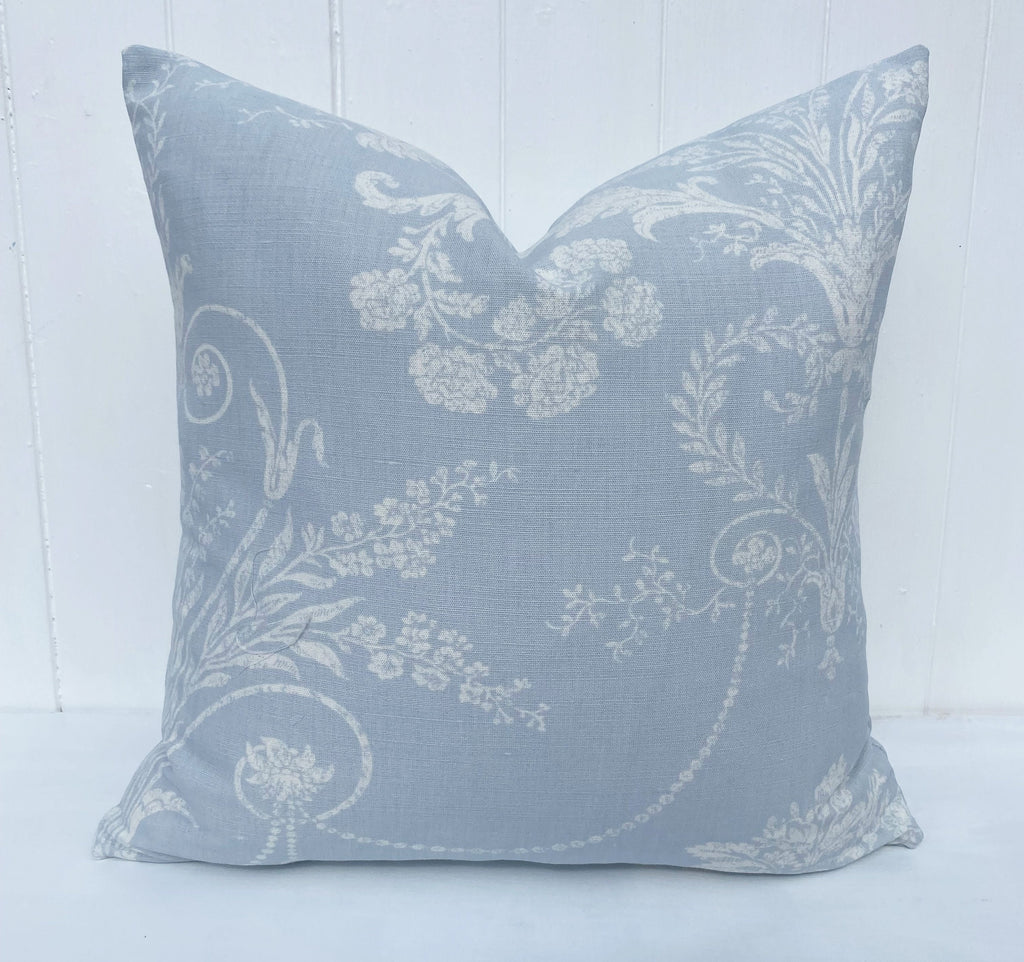 Laura Ashley Josette Cushion : Pale Blue Seaspray Floral Pillow, Handmade with Zip Closure