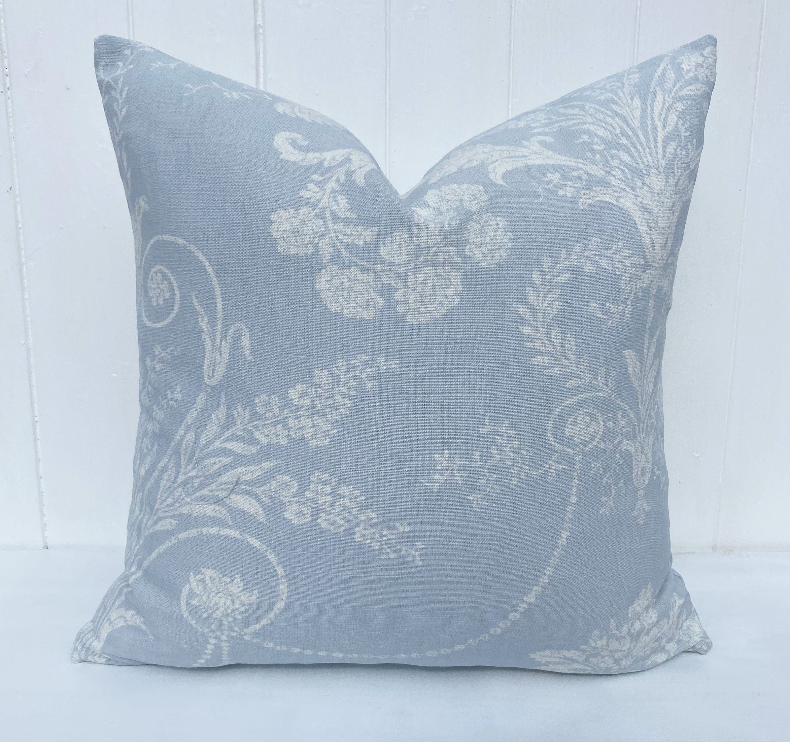 Laura Ashley Josette Cushion : Pale Blue Seaspray Floral Pillow, Handmade with Zip Closure