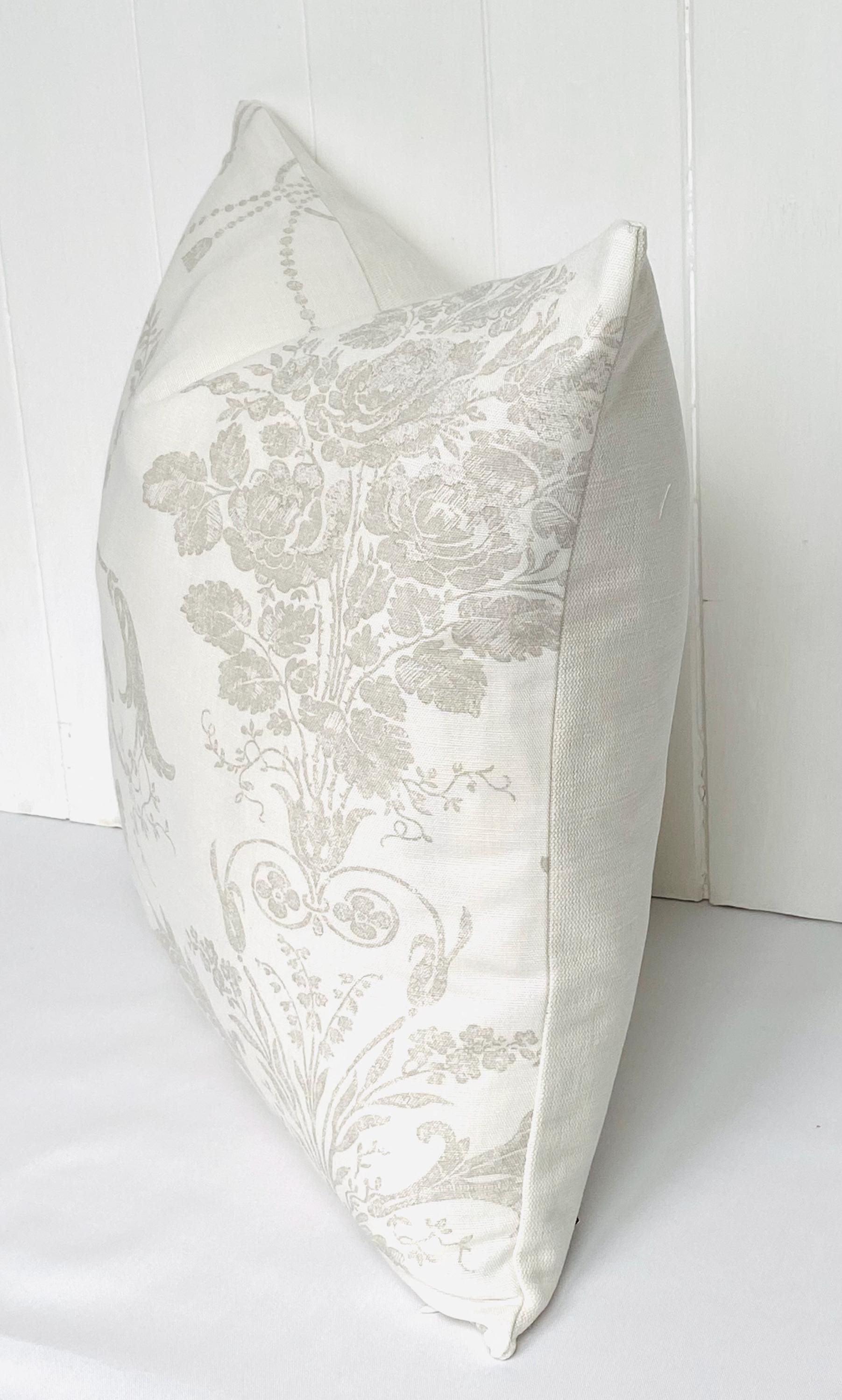 Laura Ashley Josette Dove Grey Off White Cushion, backed with Laura Ashley Austen Off White. Handmade with Zip Fastening.