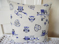 Owls Blue Cushion backed in Laura  Ashley Austen Natural fabric with Zip Fastening