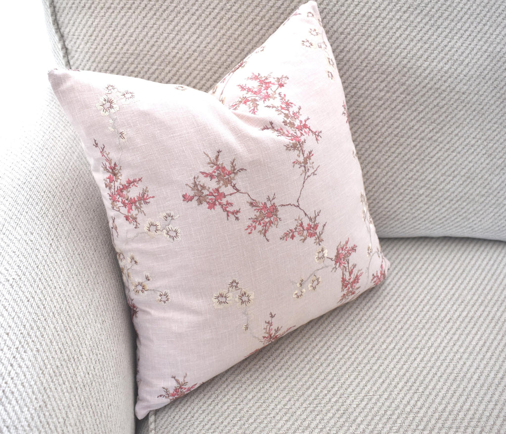 Laura Ashley Oriental Blossom Blush Pink Embroidered Cushion, Hand made with a zip fastening 16"