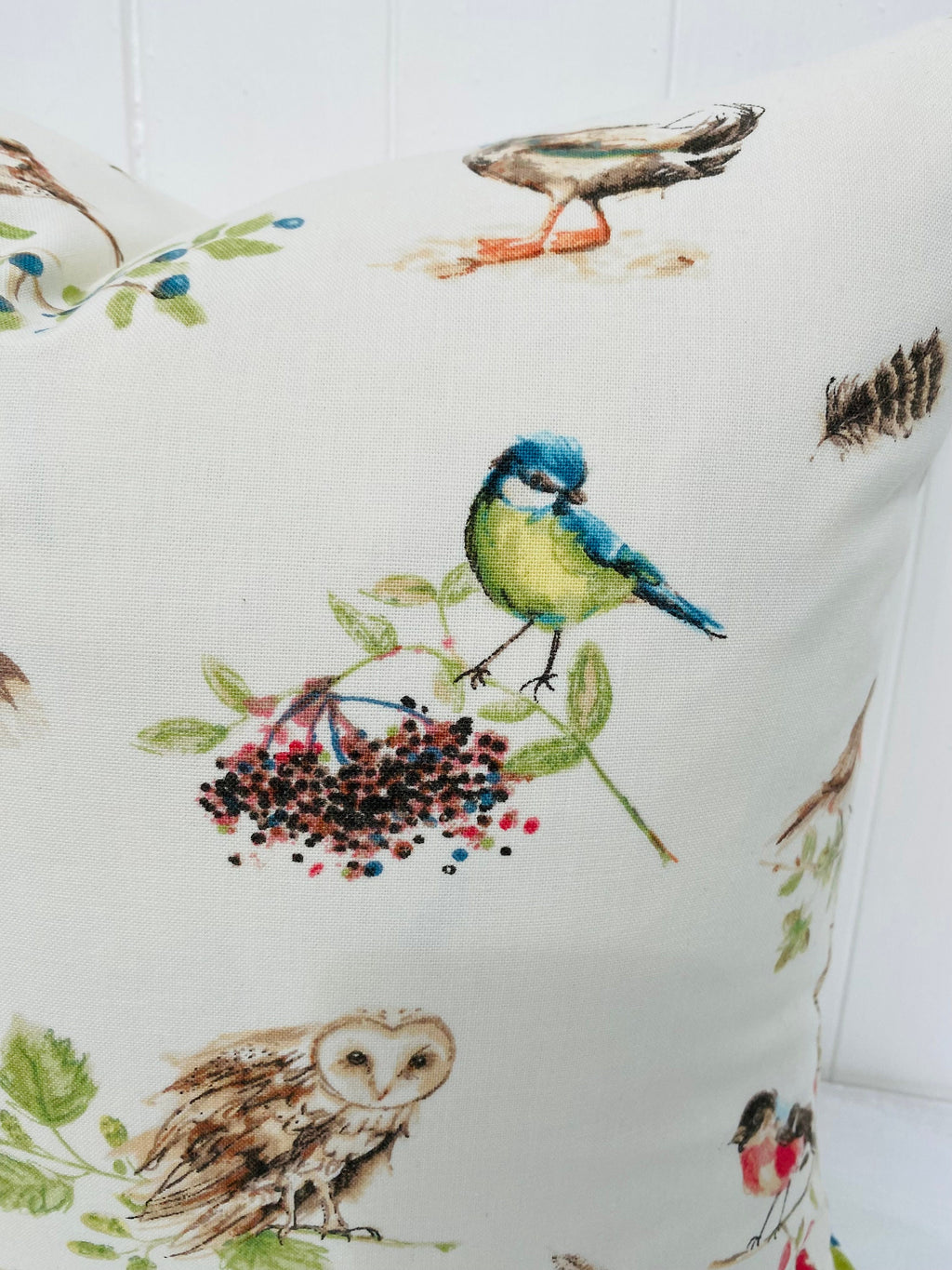 Laura Ashley British Birds Hedgerow Cushion, Birds on both sides, Handmade with a Zip Fastening