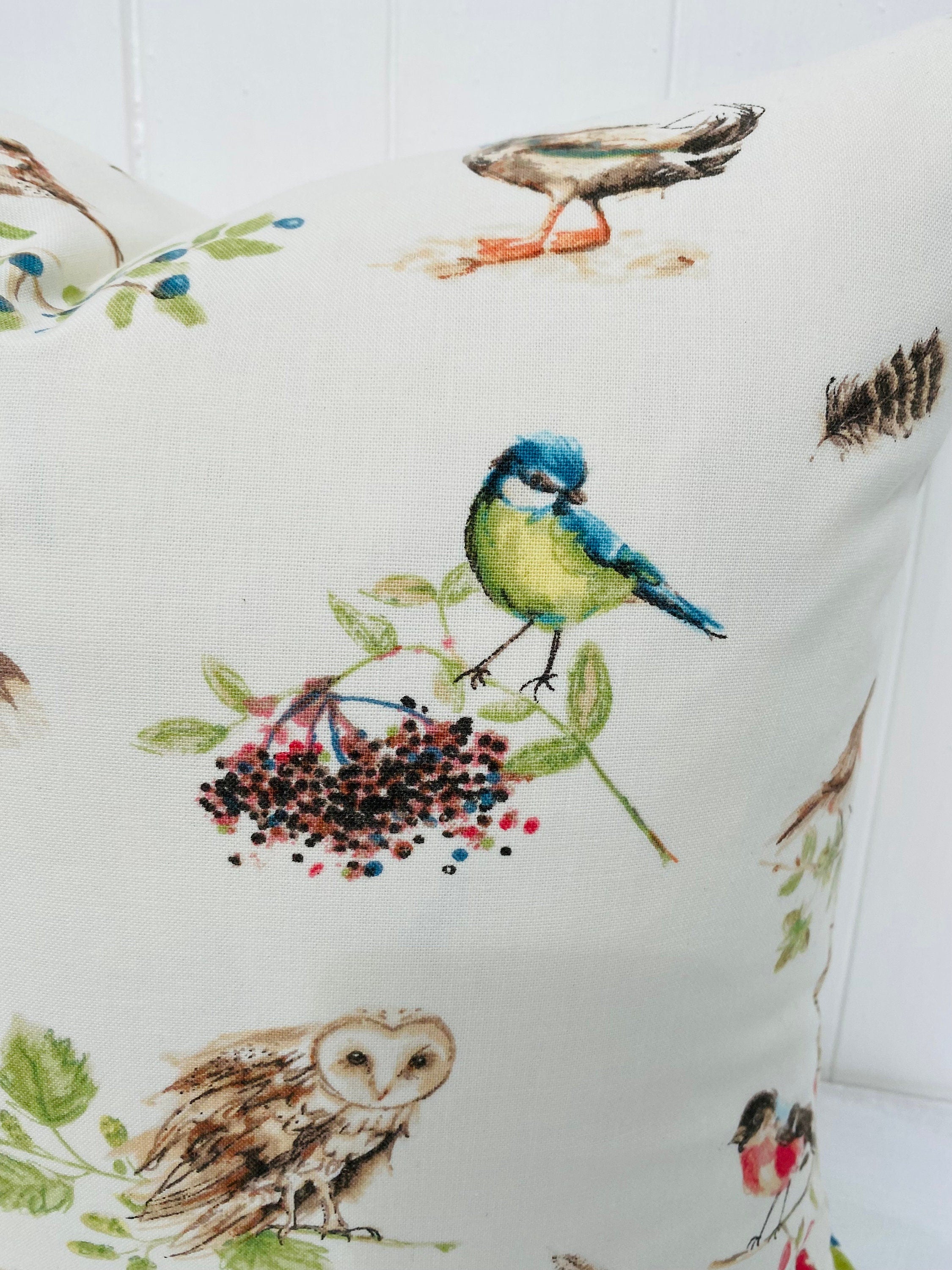Laura Ashley British Birds Hedgerow Cushion, Birds on both sides, Handmade with a Zip Fastening