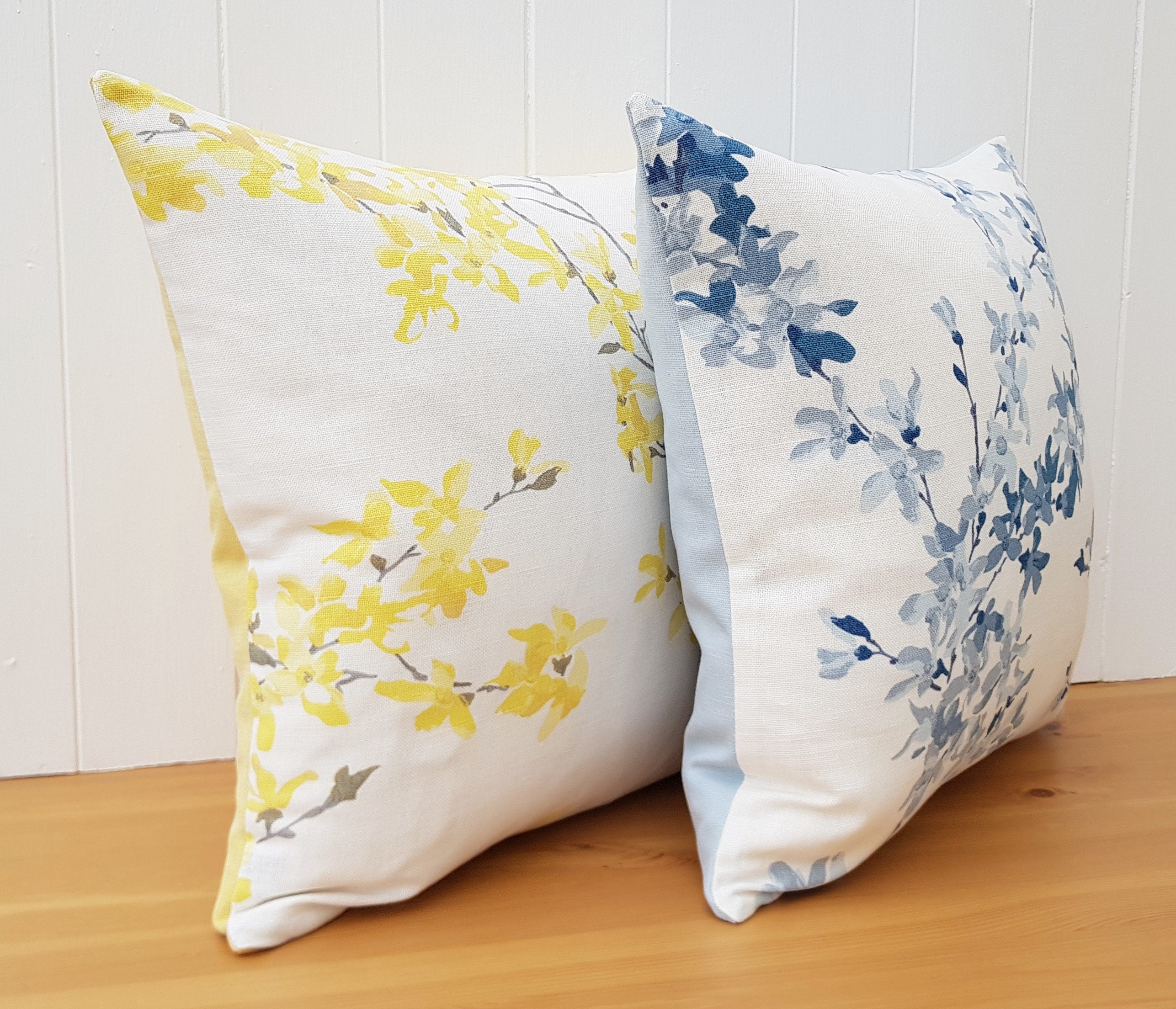Laura Ashley Forsythia Seapray Blue Cushion, Handmade with a Zip Fastening