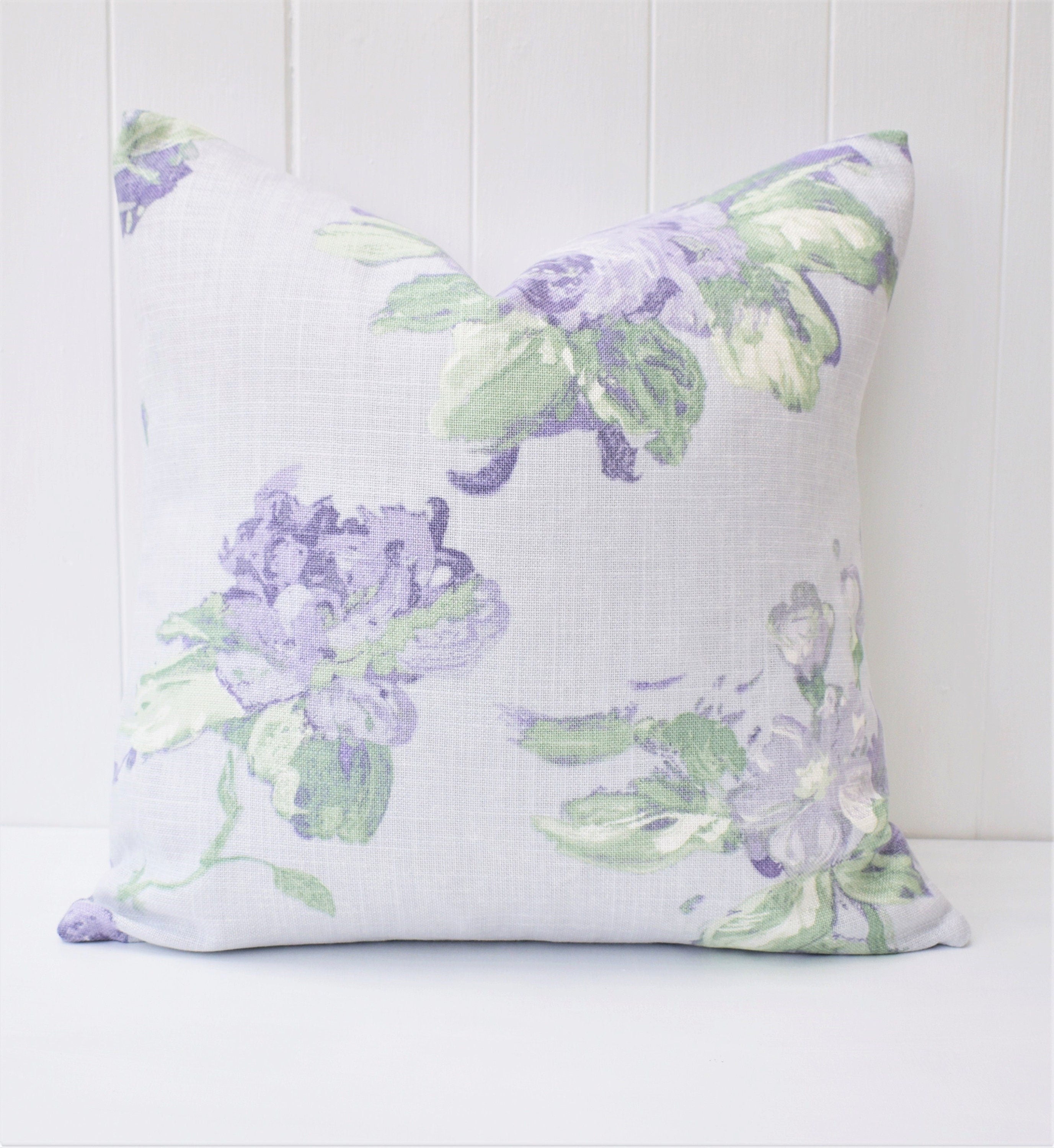Handmade Laura Ashley Purple Floral Cushion : Purple Violetta on both sides 16"