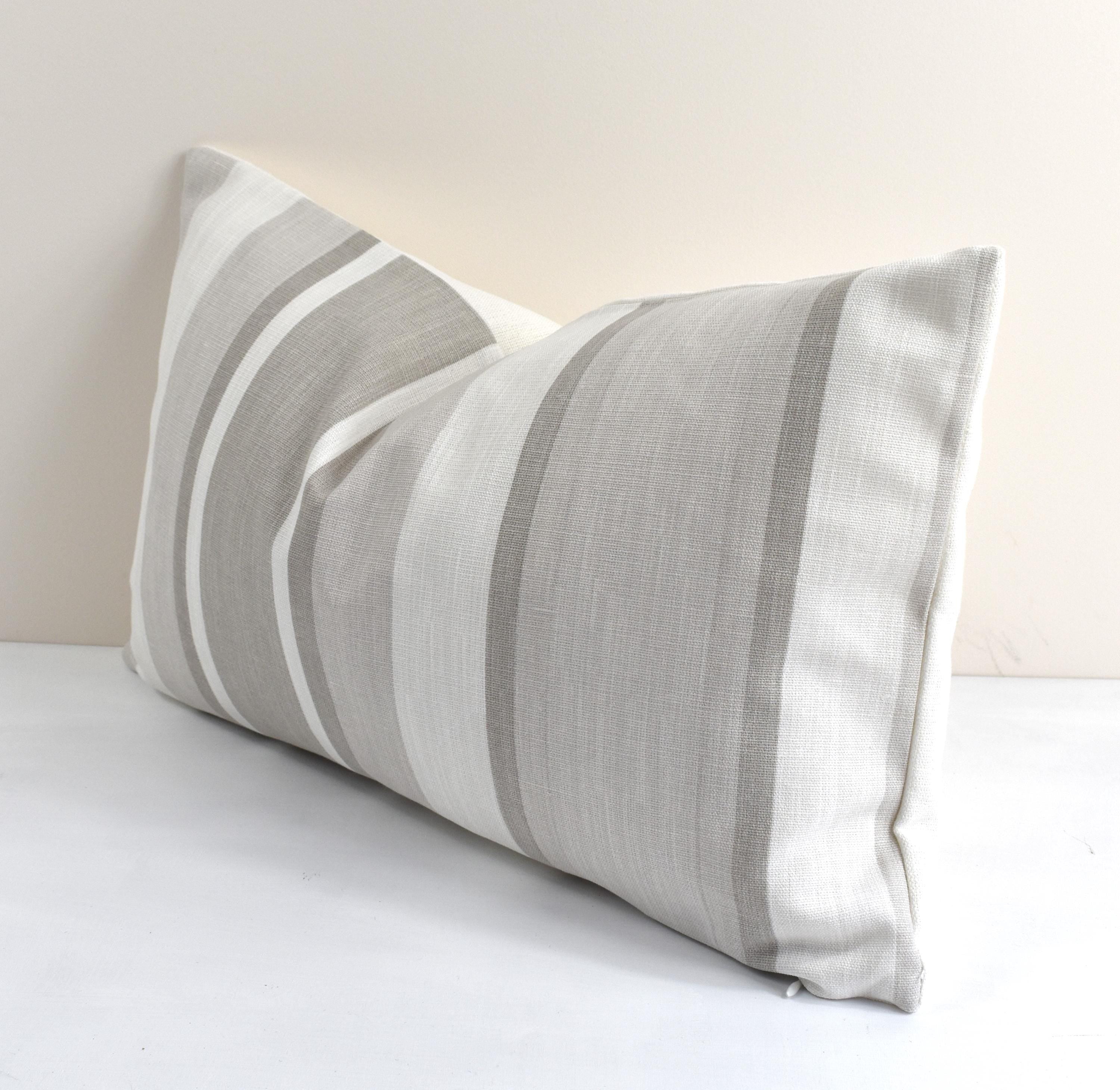 Laura Ashley Dove Grey Awning Stripe Cushion : Handmade with Zip Closure, 18" by 12"