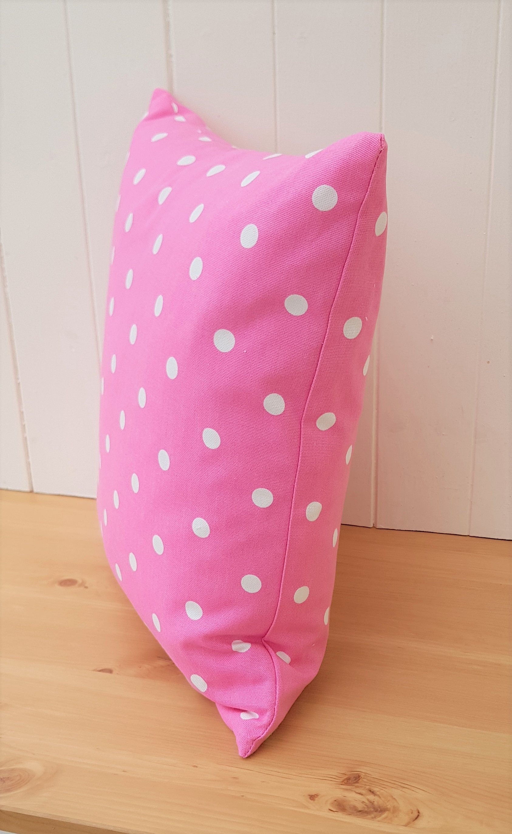 Handmade Pink Polka Dot Cushion, 16 inch