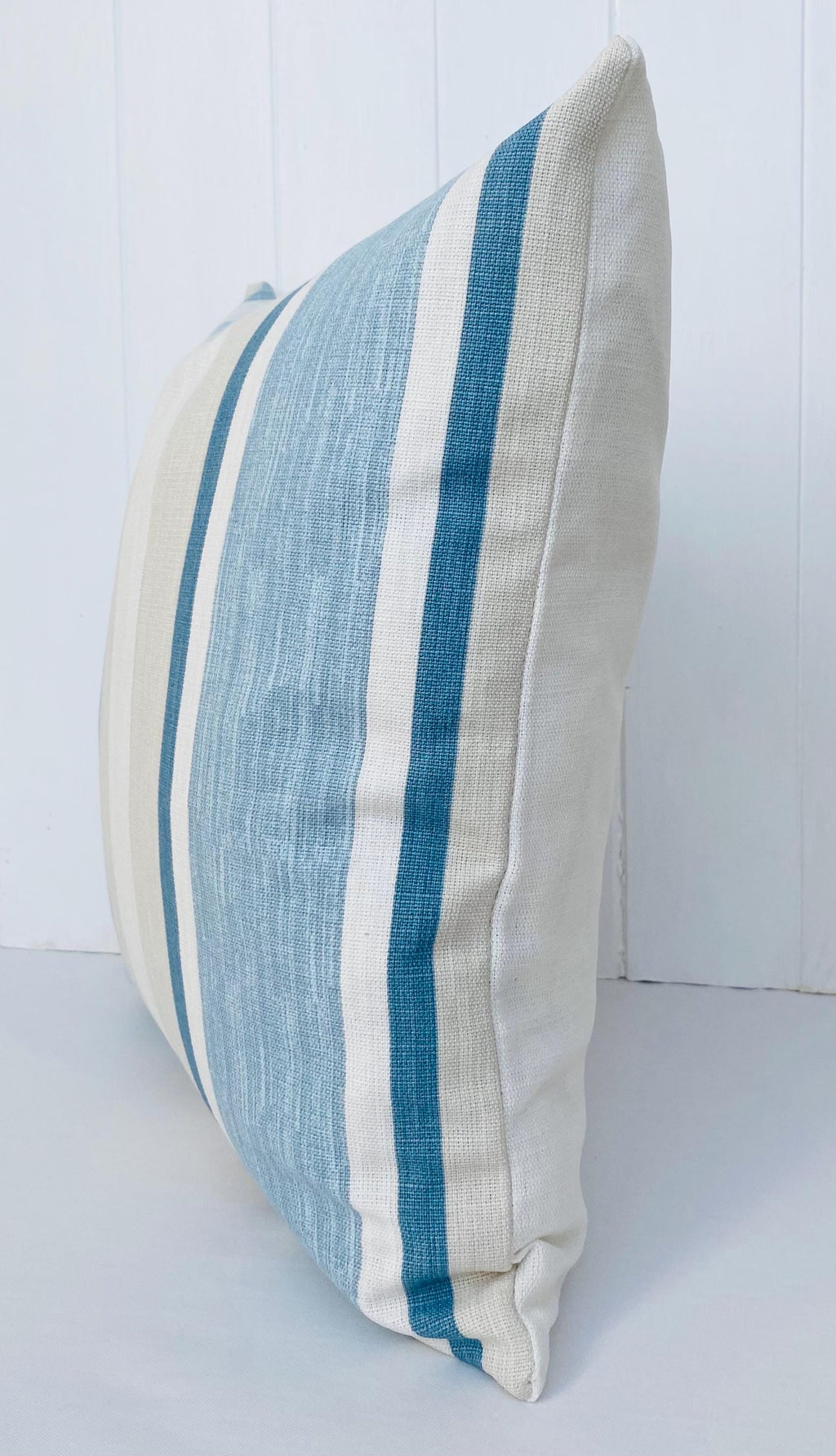 Handmade Laura Ashley Awning Stripe Seaspray Cushion : 15” Blue Stripes Pillow with Zip Fastening